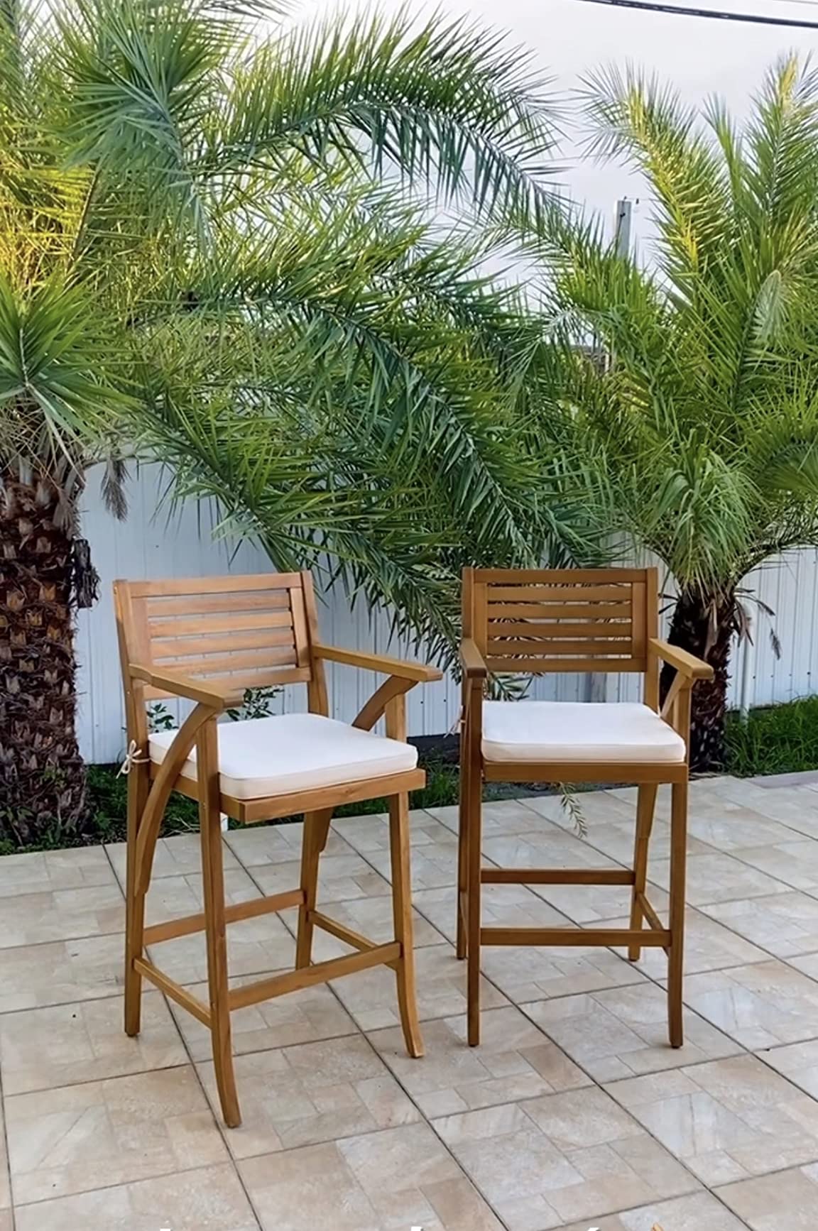 Best Choice Products Set of 2 Outdoor Acacia Wood Bar Stools Bar Chairs for Patio, Pool, Garden w/Weather-Resistant Cushions - Cream customer photo 2