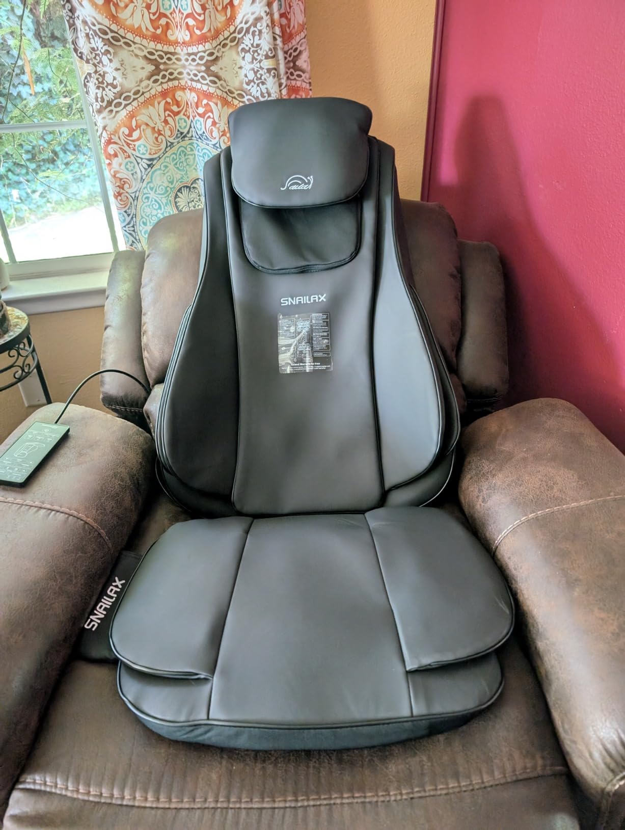 Snailax Shiatsu Neck and Back Massager Chair Pad with Heat for Chair & Sofa | Adjustable neck nodes, rolling & spot back massage, waist compression, seat vibration, optional heat, remote control customer photo 2