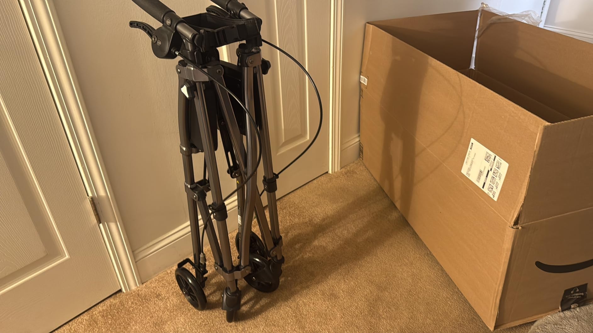 Stander Space Saver Rollator, Lightweight Folding Rolling Walker with Seat for Seniors & Adults, 4-Wheel Mobility Aid with 6-inch Wheels, Locking Brakes & Padded Seat with Backrest, Black Walnut customer photo 1
