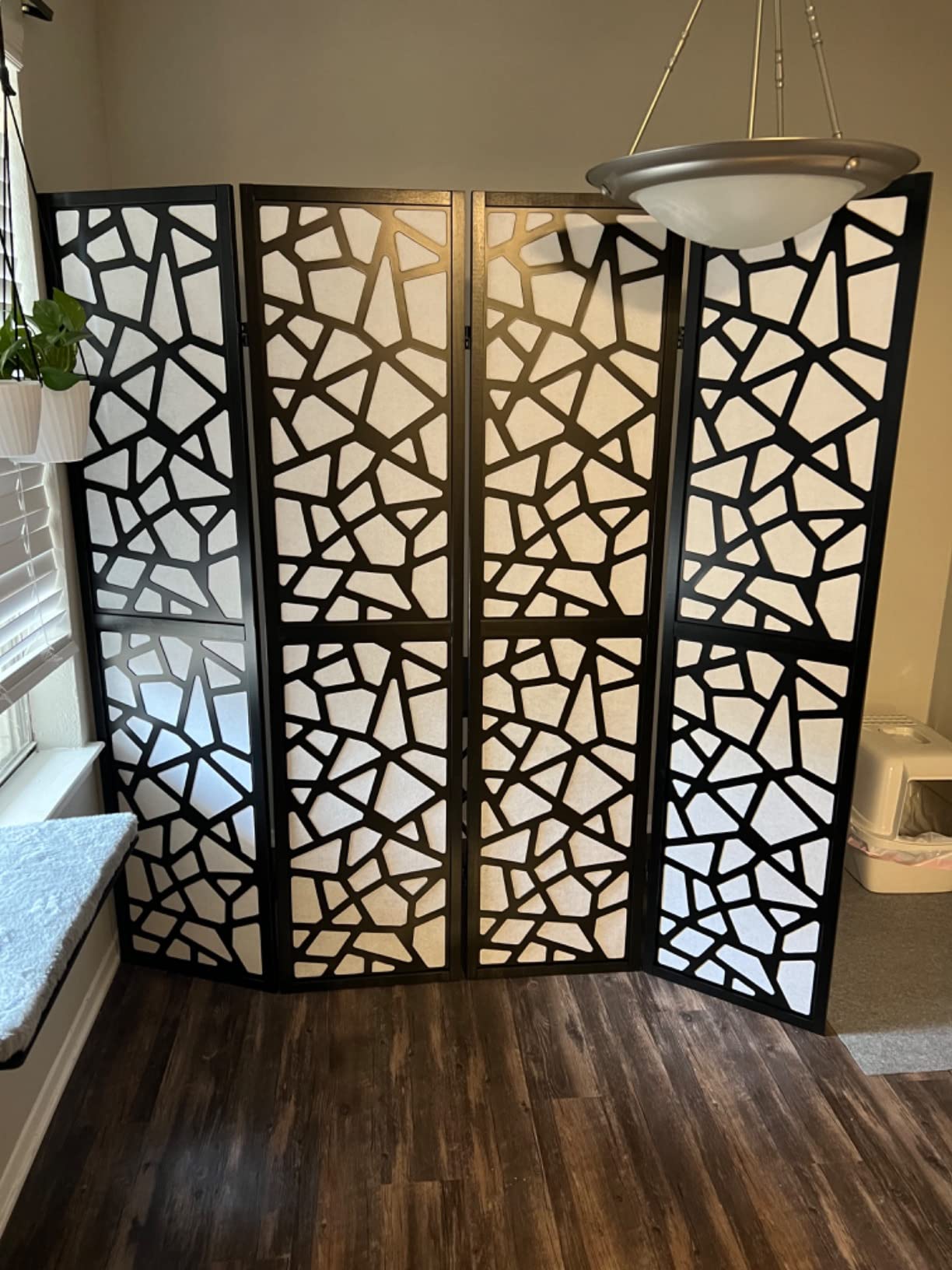 Roundhill Furniture Giyano 4 Panel Screen Room Divider, White Screen with Gold Frame customer photo 1