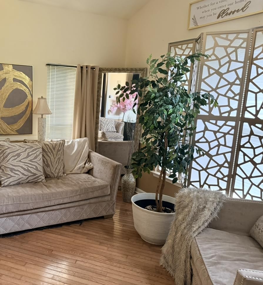 Roundhill Furniture Giyano 4 Panel Screen Room Divider, White Screen with Gold Frame customer photo 2