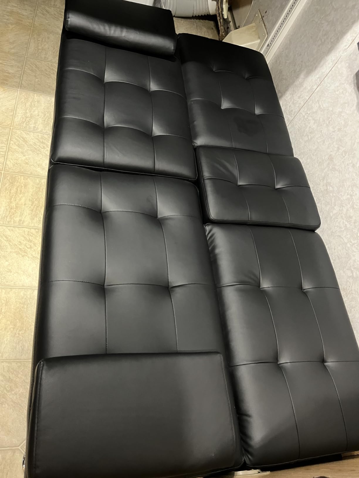 Flamaker Futon Sofa Bed, Black Faux Leather Convertible Loveseat Couch customer photo 1
