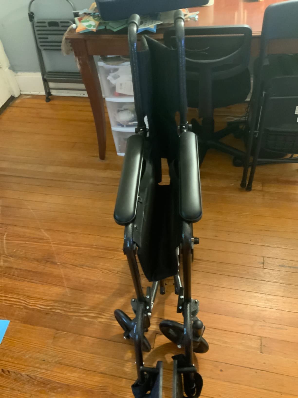 Medline Durable Folding Steel Transport Wheelchair with Swing-Away Footrests, 19-Inch Seat Width, Black Frame customer photo 1