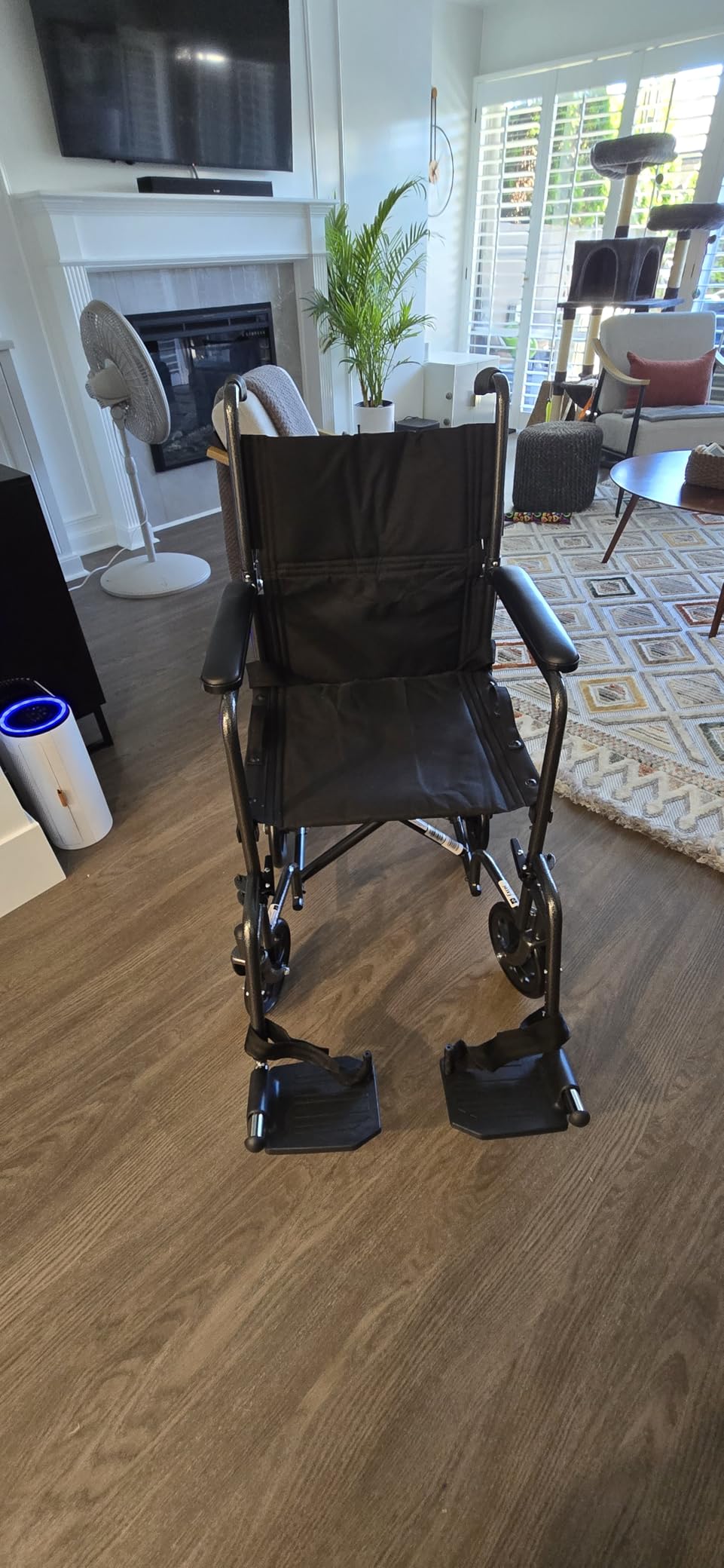 Medline Durable Folding Steel Transport Wheelchair with Swing-Away Footrests, 19-Inch Seat Width, Black Frame customer photo 2