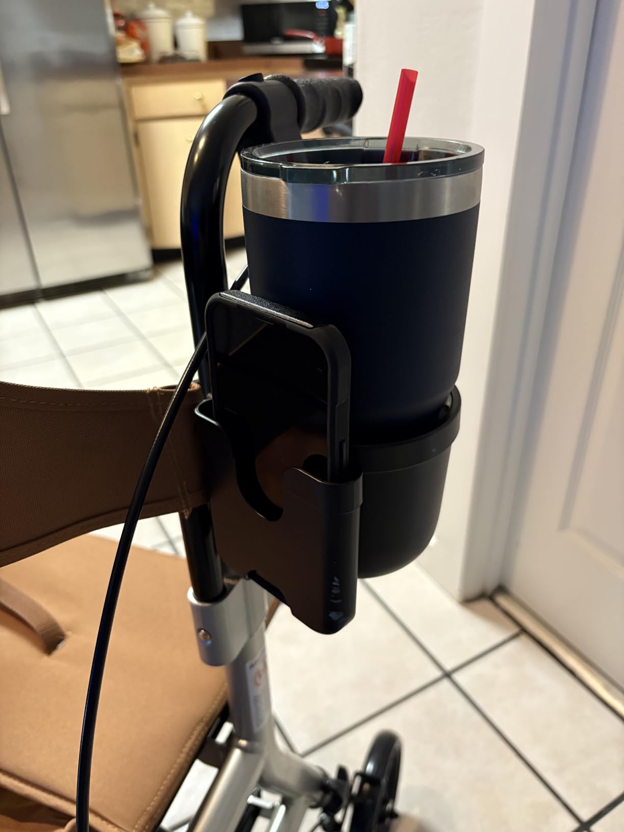 Accmor Stroller Cup Holder with Phone Holder, Bike Cup Holder, Universal Cup Holder for Uppababy Nuna Strollers, 2-in-1 Drinks Holder for Walker, Wheelchair, Scooter customer photo 2