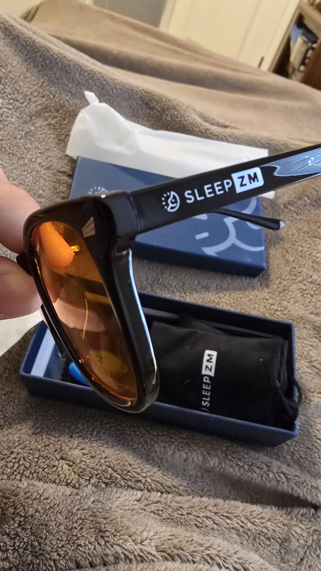 Sleep ZM Blue Light Blocking Glasses for Women + Men - Better Sleep + Anti Eye Strain Protection - Computer Screens & Gaming - Black Wayfarer - 99% Night-time Amber Lens customer photo 2