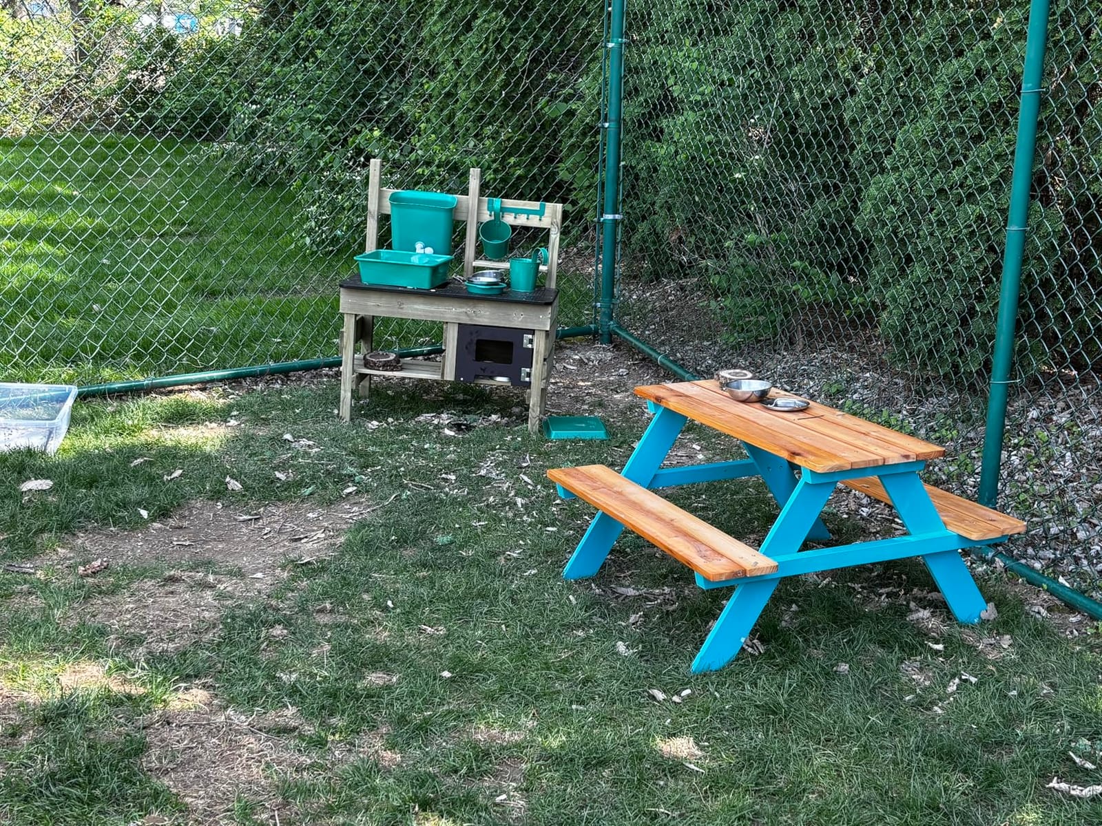 Teamson Kids - Wooden Outdoor Child Children Kids Picnic Table & Chair Bench Set - Brown/Aqua customer photo 2