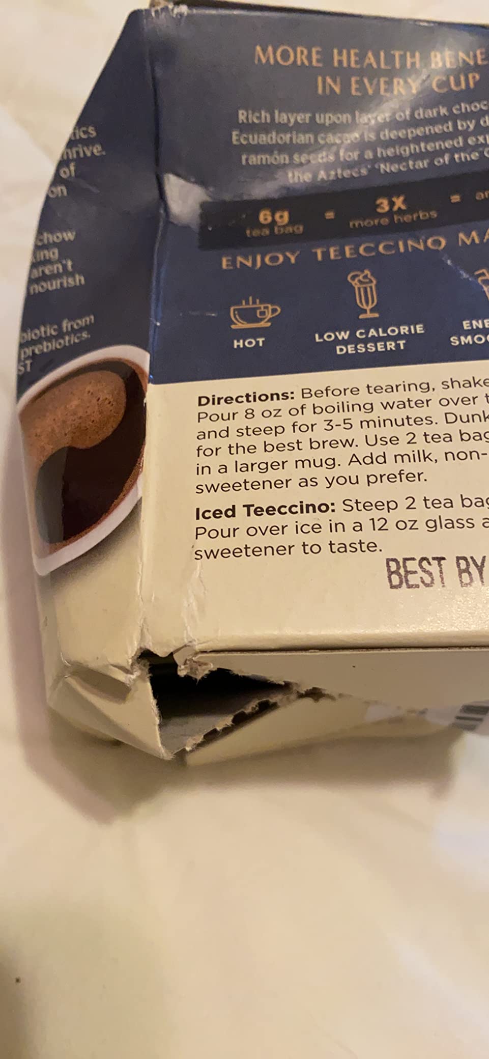 Teeccino Dark Chocolate - Prebiotic SuperBoost Herbal Tea - Support Your Probiotics with Prebiotics For Good Gut Health and Regularity, Digestive Chocolate Tea, 10 Tea Bags customer photo 2
