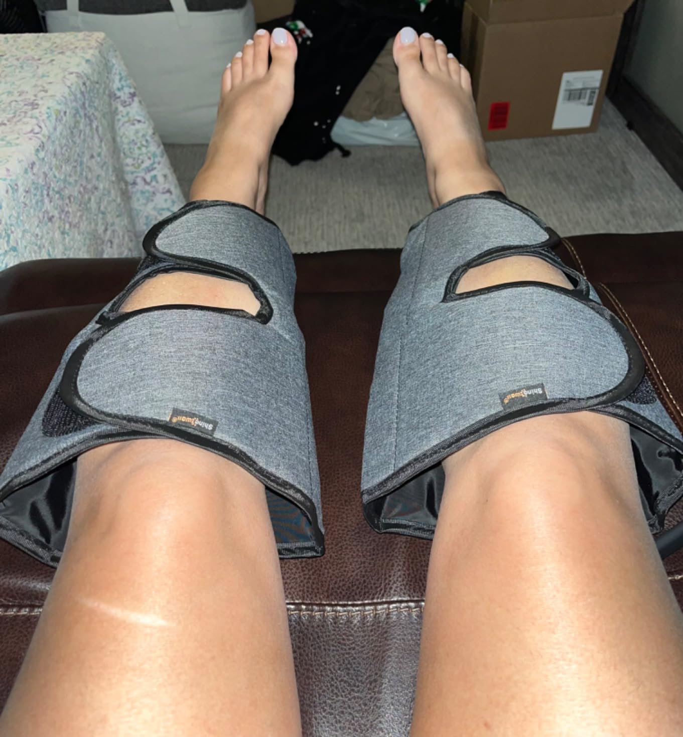 SHINE WELL Leg Compression Massager for Circulation and Pain Relief Fsa, Air Compression Calf Massager with 3 Modes 3 Intensities 2 Timing, for Restless Legs Syndrome Relief, Wellness Gift for Mom Dad customer photo 2
