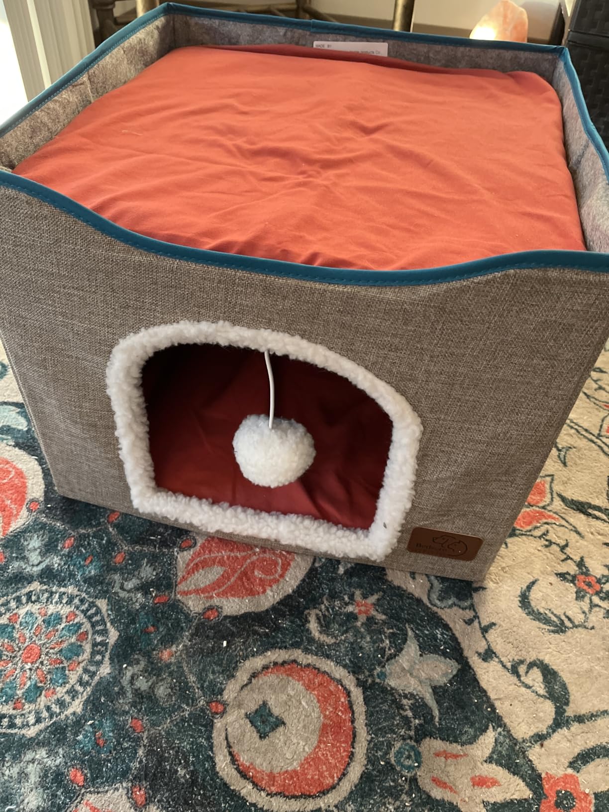 Bedsure Cat House Bed for Indoor Cats with Fluffy Ball and Scratch Pad, Grey | 16.5x16.5x13 in, Large Cat Cave for Multiple Pets, Foldable Cat Hideway Cube for Sleeping Kitten customer photo 2