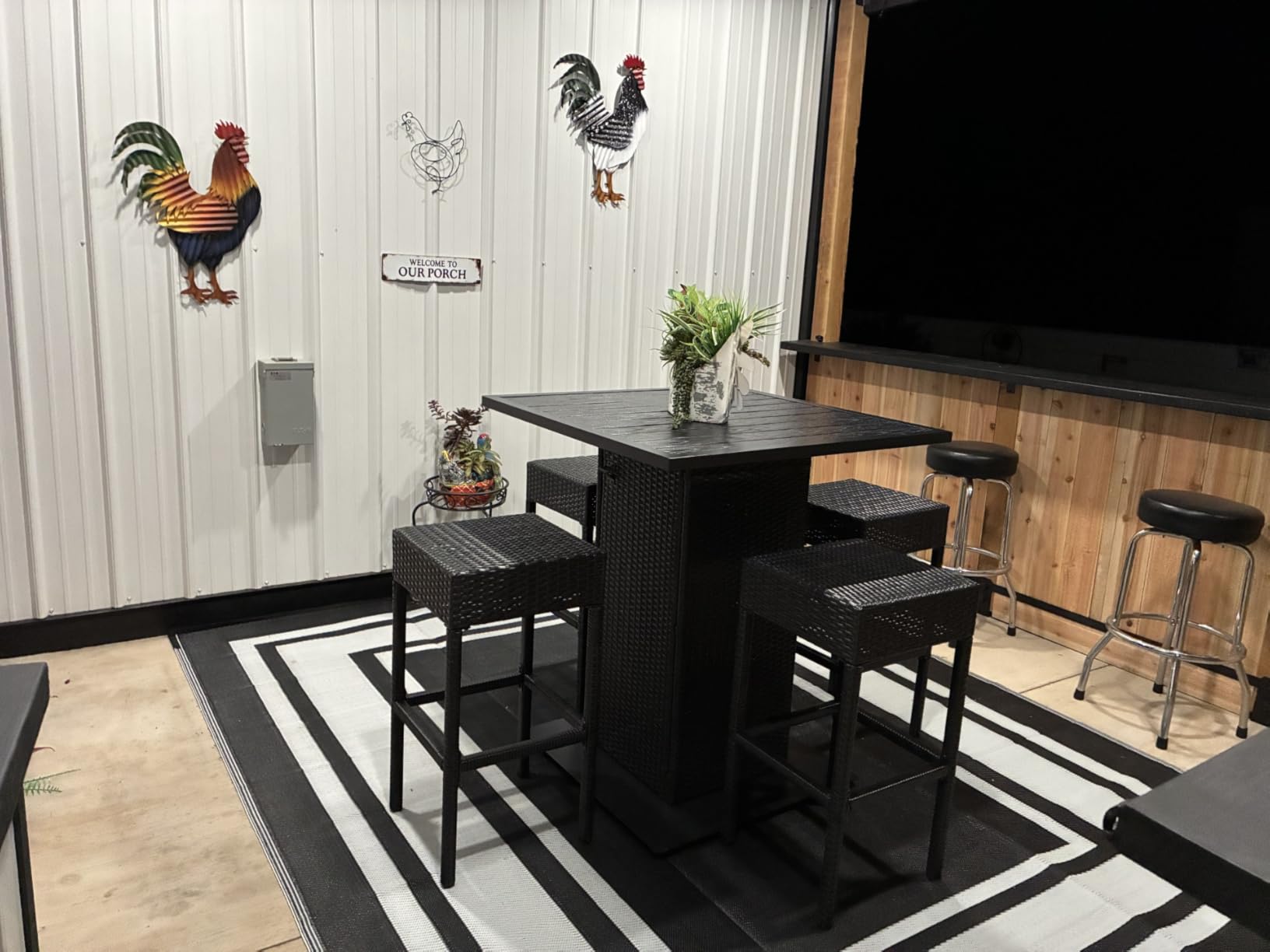 Best Choice Products 5-Piece Outdoor Wicker Bar Table Set for Patio, Poolside, Backyard w/Built-in Bottle Opener, Hidden Storage Shelf, Metal Tabletop, 4 Stools - Gray customer photo 2