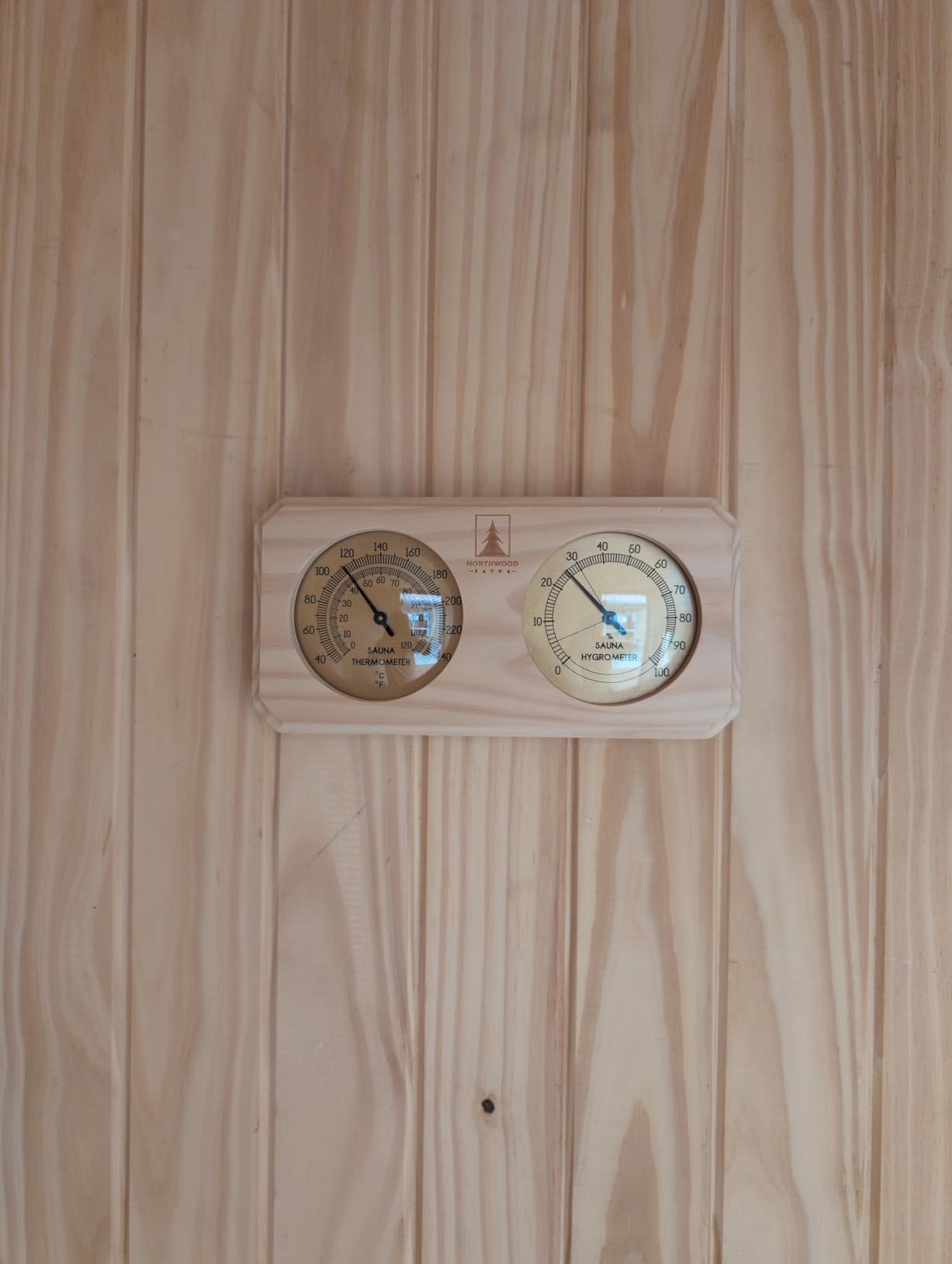 Sauna Thermometer and Hygrometer 2 in 1 - Fahrenheit and Celsius - Handmade from Finnish Pine Wood - Luxurious Golden Metal Dials customer photo 2