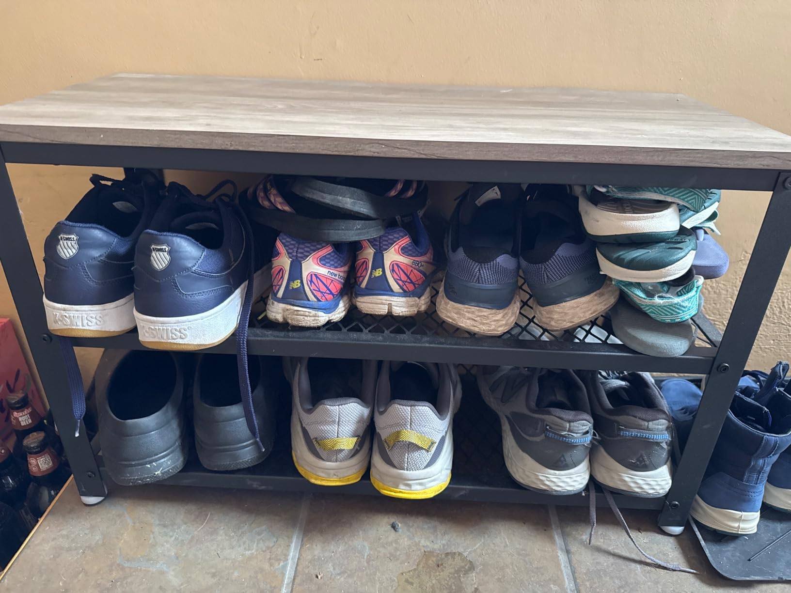 VASAGLE 3-Tier Shoe Rack, Shelf Storage Bench with Metal Mesh Shelves and Seat, Free Standing Shoe Organizer for Entryway, 11.8 x 39.4 x 17.7 Inches, Rustic Brown and Black ULBS078B01 customer photo 1