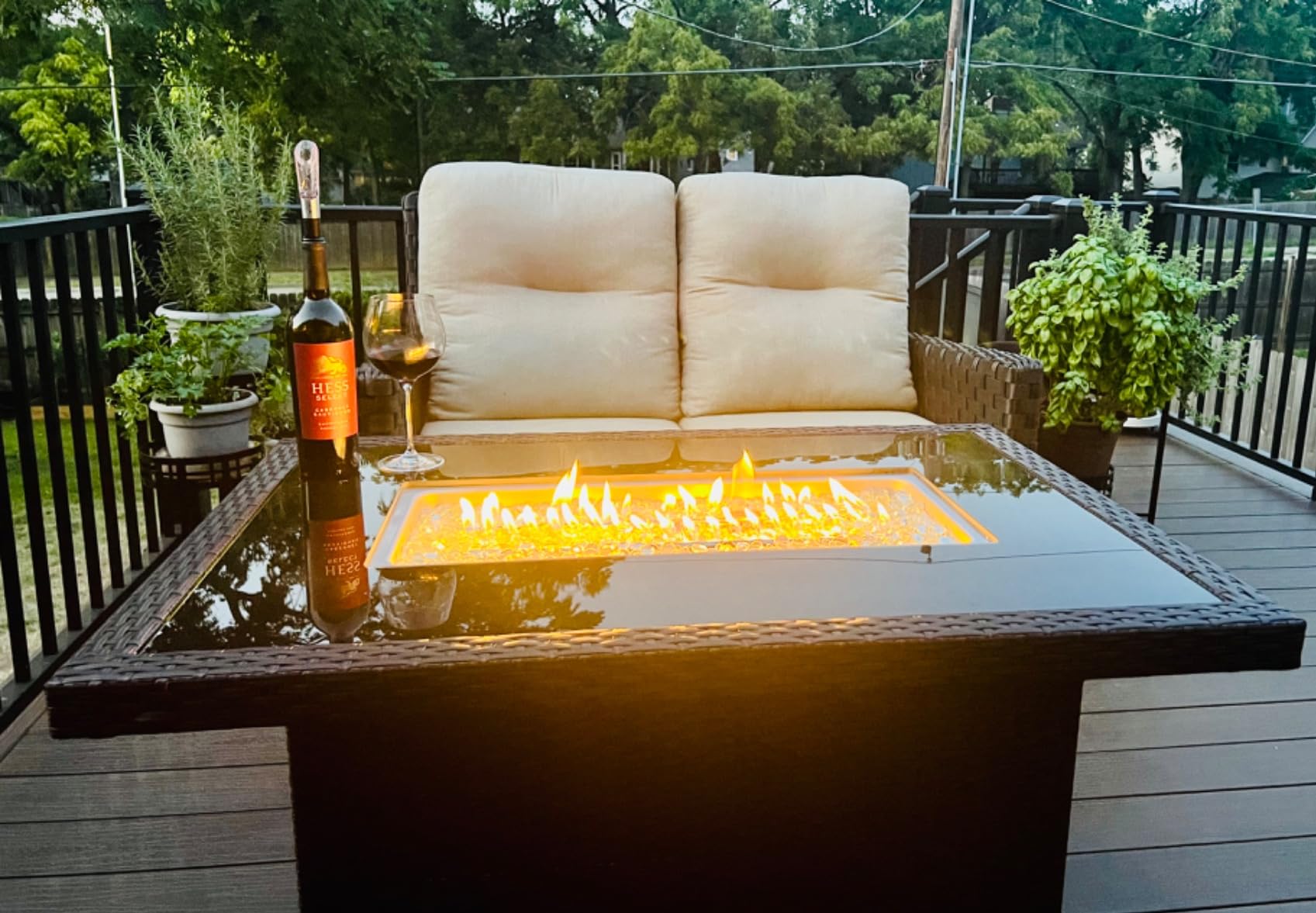 Wicker Propane Fire Pit Table, 60000 BTU Large Natural Gas Firepit Tables, 43'' Rectangle CSA Fireplaces for Deck Backyard, Fire Table with Windguard&Glass Rocks&Cover, Gray customer photo 1