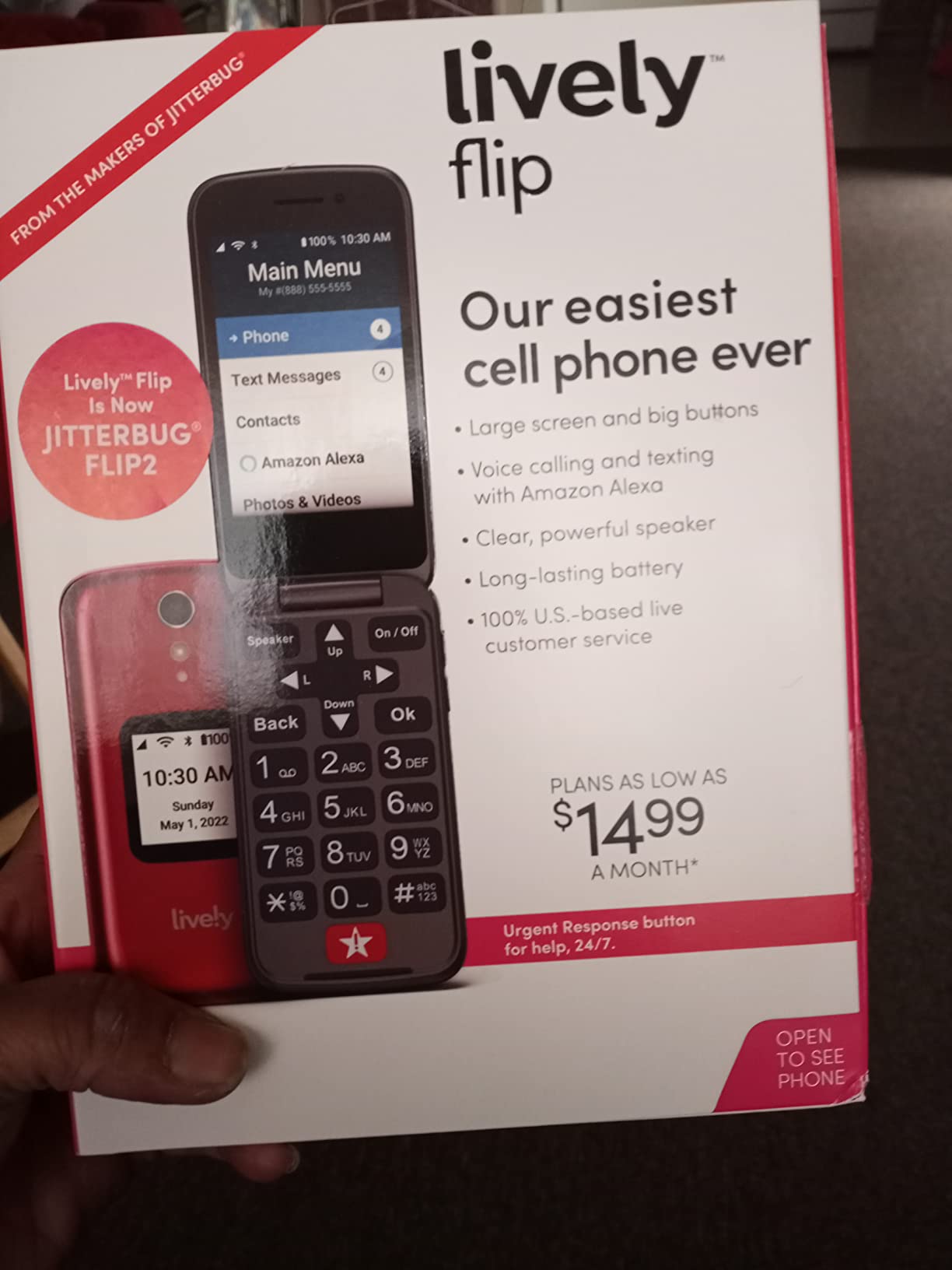 LIVELY Jitterbug Flip Cell Phone for Seniors, Flip2, Red | Simple Flip Phone for Seniors with No SIM Needed, Requires an Activated Phone Plan, Not Compatible with Other Carriers customer photo 1