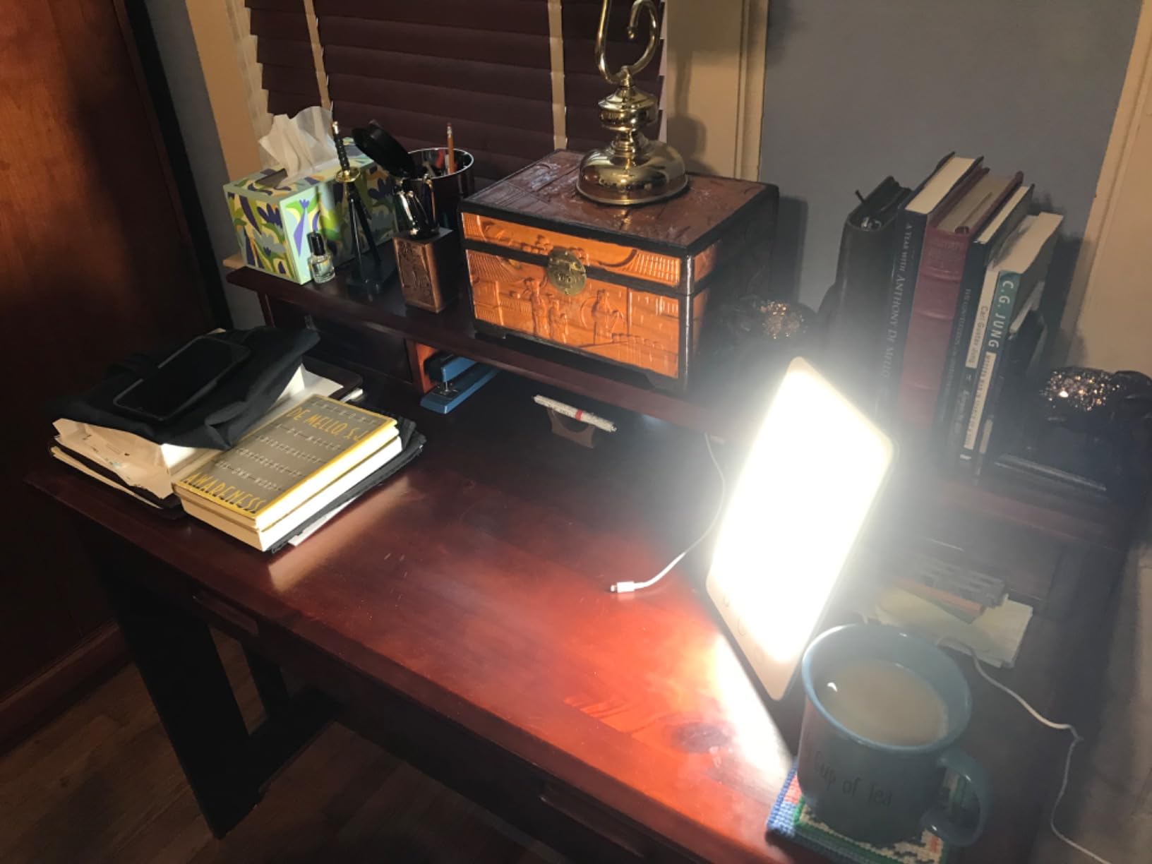 Verilux HappyLight Touch Plus - Light Therapy Lamp with 10,000 Lux, UV-Free, LED Bright White Light with Adjustable Brightness, Color, Countdown Timer, & Detachable Stand - Boost Mood, Sleep, & Focus customer photo 1
