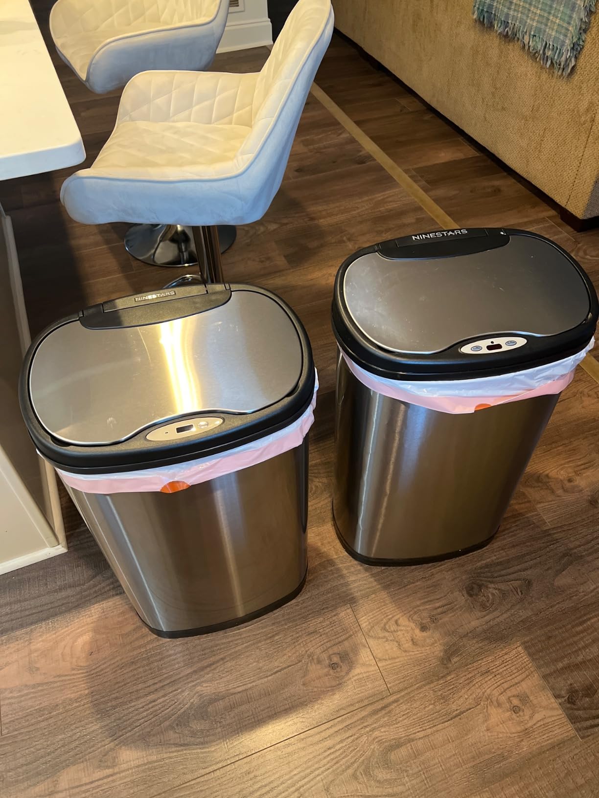 Ninestars 13 Gallon Oval Automatic Trash Can, 50L Touchless Motion Sensor Garbage Can with Odor-Sealing Lid & One-Touch Manual Mode, Silver Stainless Steel, Black Trim customer photo 1