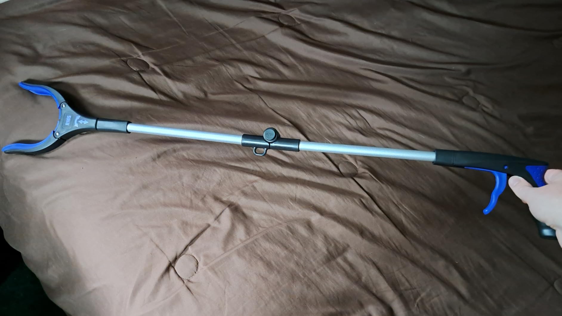 RMS 34 Inch Extra Long Reacher Grabber - Foldable with Rotating Jaw (Blue) customer photo 1