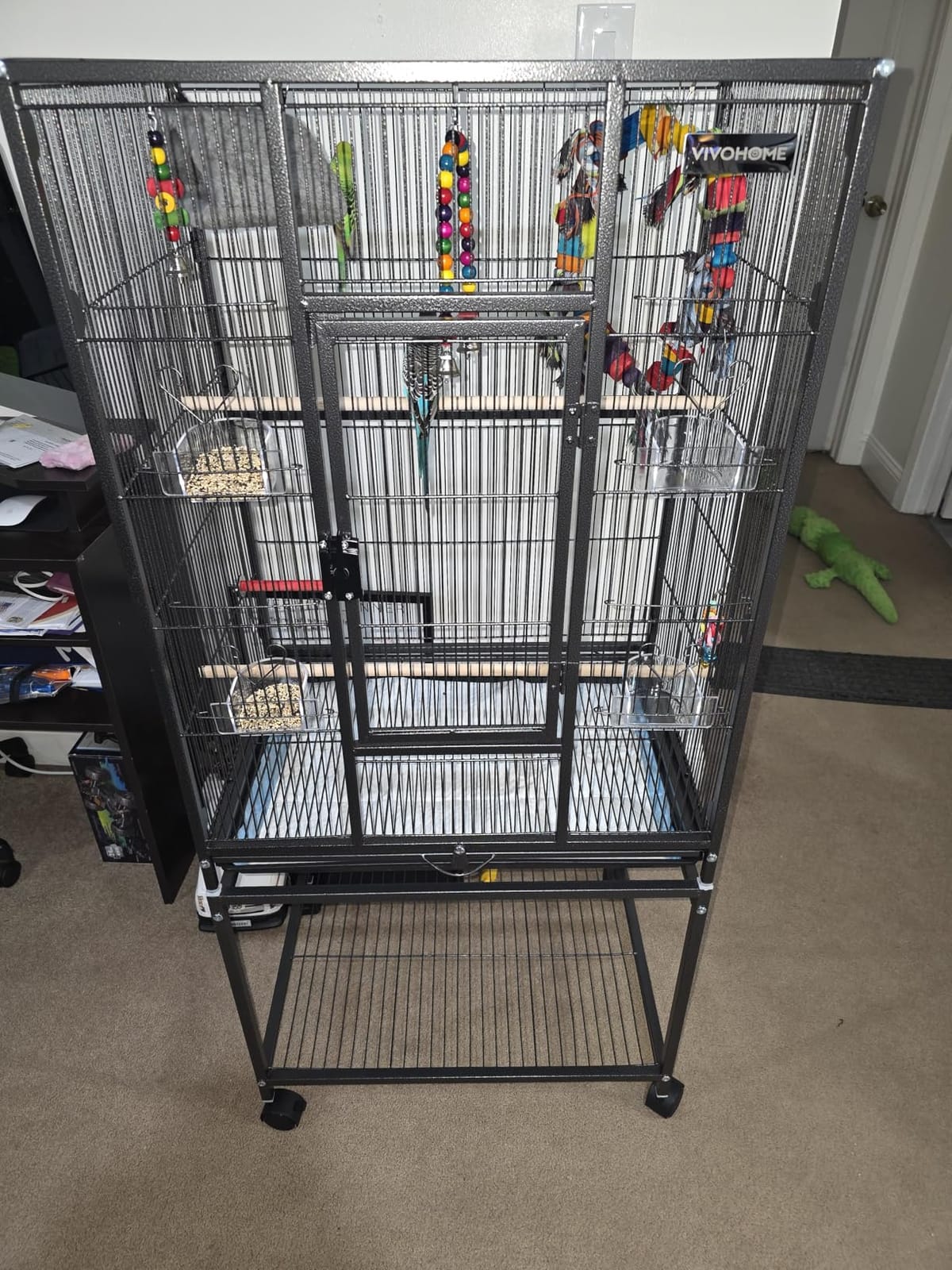 VIVOHOME 54 Inch Wrought Iron Large Bird Cage with Rolling Stand | Bird Flight Cage with Stand, Casters, Slide-out Tray for Parakeets Canaries Parrot Cockatiels Lovebirds Conures, Black customer photo 1