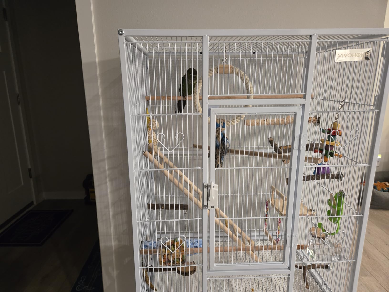 VIVOHOME 54 Inch Wrought Iron Large Bird Cage with Rolling Stand | Bird Flight Cage with Stand, Casters, Slide-out Tray for Parakeets Canaries Parrot Cockatiels Lovebirds Conures, Black customer photo 2