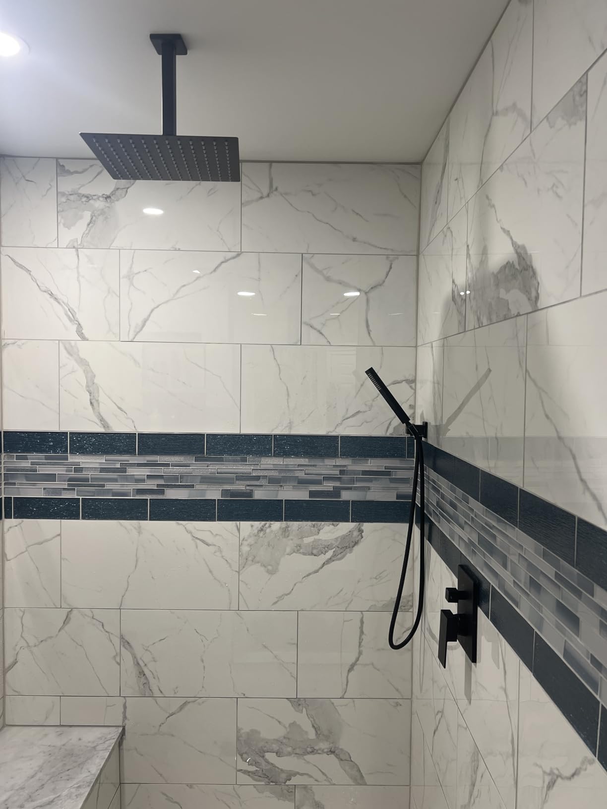esnbia Shower System, Bathroom 12 Inches Rain Shower Head with Handheld Combo Set, Ceiling Mounted High Pressure Rainfall Dual Shower Head System, Shower Faucet Set with Valve and Trim, Matte Black customer photo 1