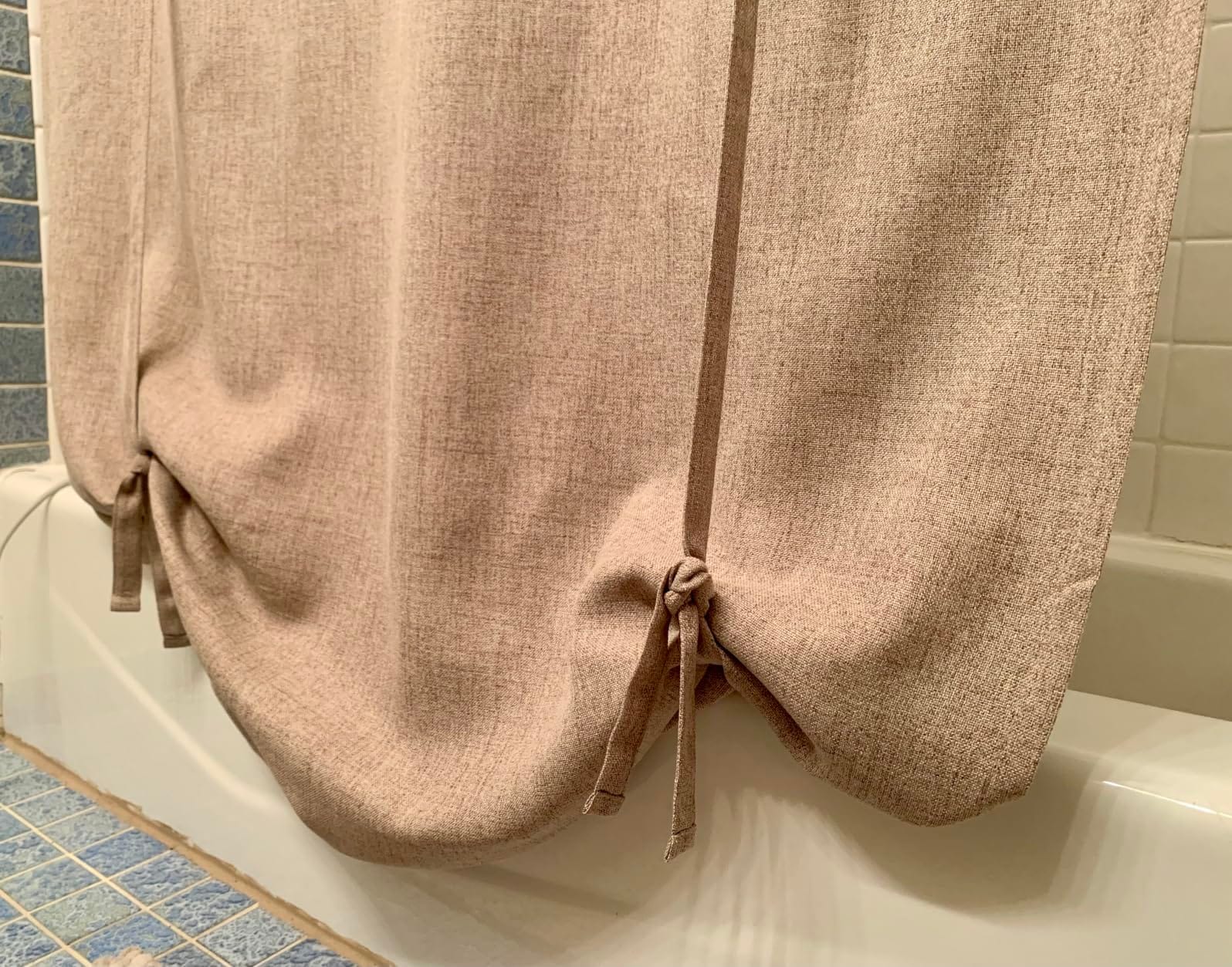 DriftAway Double Layer Linen Blackout Tie Up Curtains Thermal Insulated Fully Lined Balloon Roman Shade Bathroom Window Adjustable Rod Pocket for Small Window 31 Inch by 47 Inch Beige customer photo 2