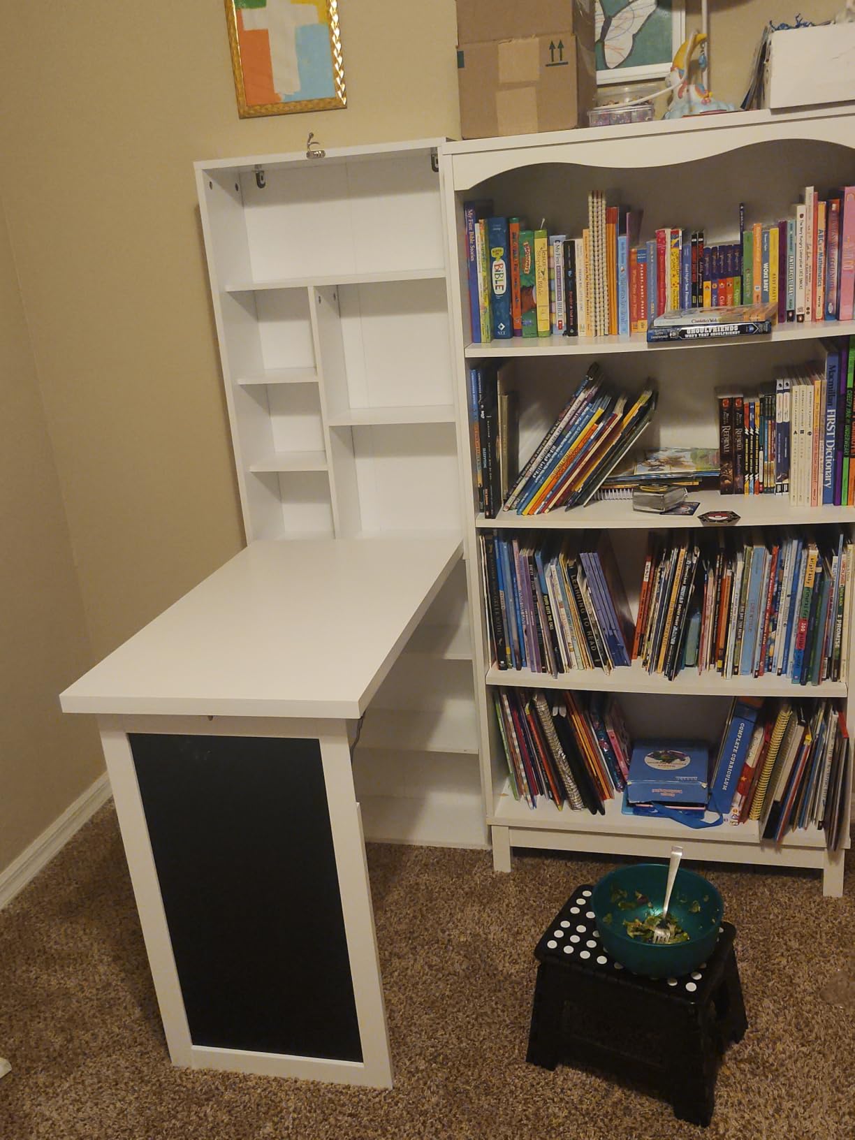 HOMCOM Foldable Convertible Writing Table Space-Saving Computer Desk White | Wall Mounted Design, Chalkboard, Storage Shelves, for Small Spaces, Home Office, Bedroom, Dorm, Apartment customer photo 1