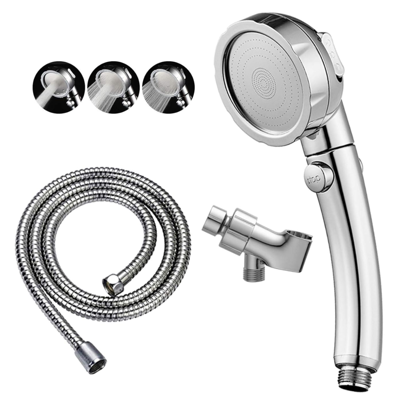 High Pressure Handheld Shower Head with ON/OFF Pause Switch | 3 Spray Modes Shower Wand with Shut Off Button, Camper & RV Showerhead with Hose & Angle Adjustable Bracket, Chrome Finish customer photo 2