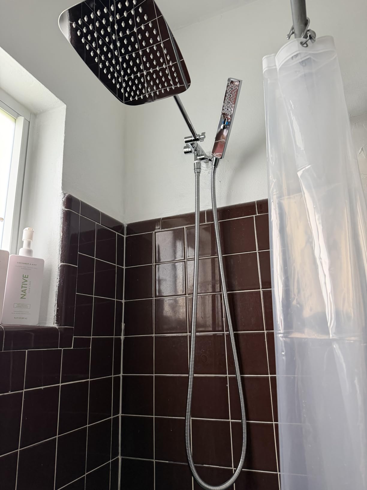 G-Promise All Metal 8 Inch Dual Square Shower Head with Handheld Spray Combo, Rain Shower Head, Adjustable Extension Arm, Smooth 3-Way Diverter, 71 Inch Extra Long Hose - A Bathroom Upgrade (Chrome) customer photo 1