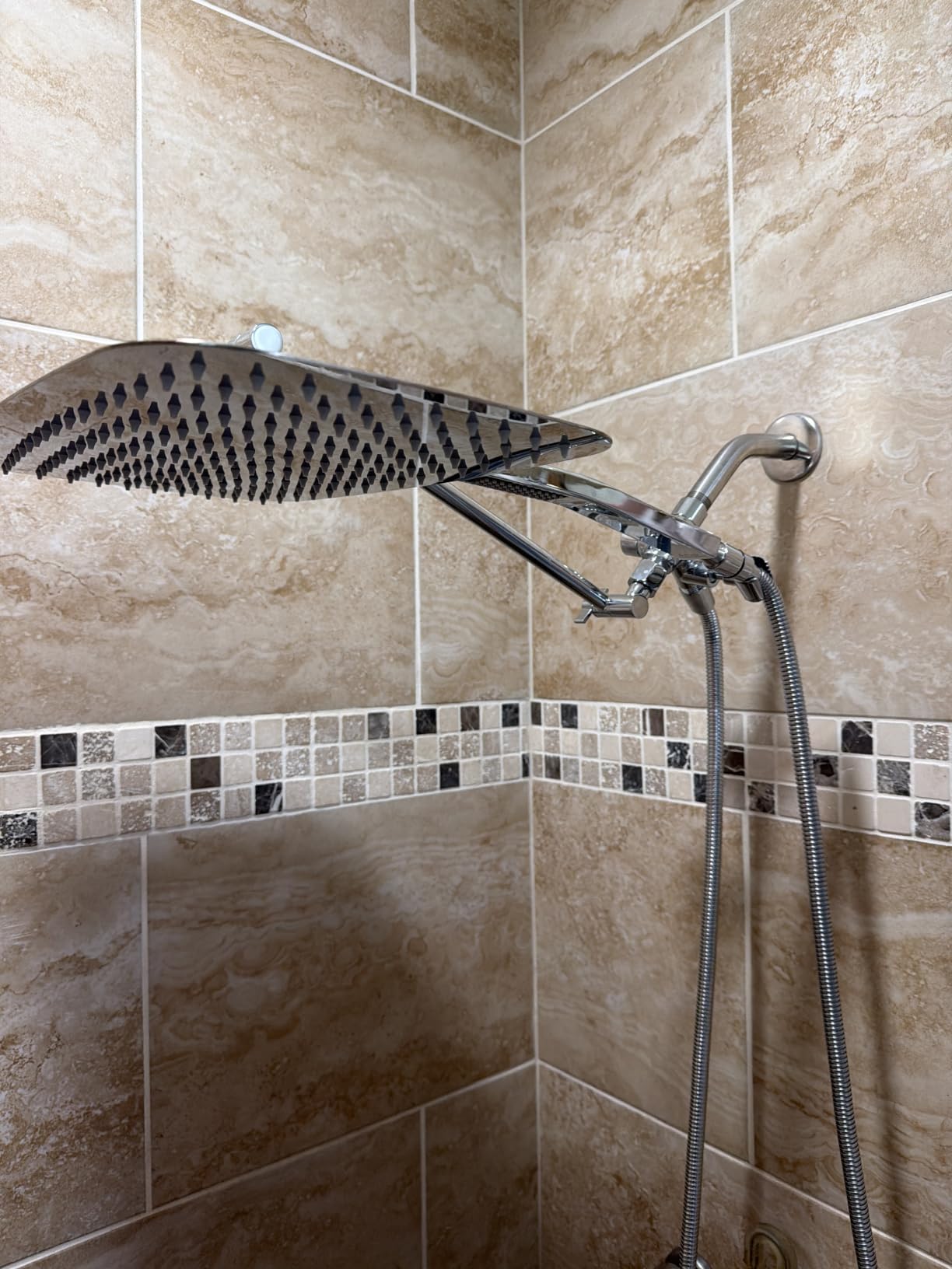 G-Promise All Metal 8 Inch Dual Square Shower Head with Handheld Spray Combo, Rain Shower Head, Adjustable Extension Arm, Smooth 3-Way Diverter, 71 Inch Extra Long Hose - A Bathroom Upgrade (Chrome) customer photo 2
