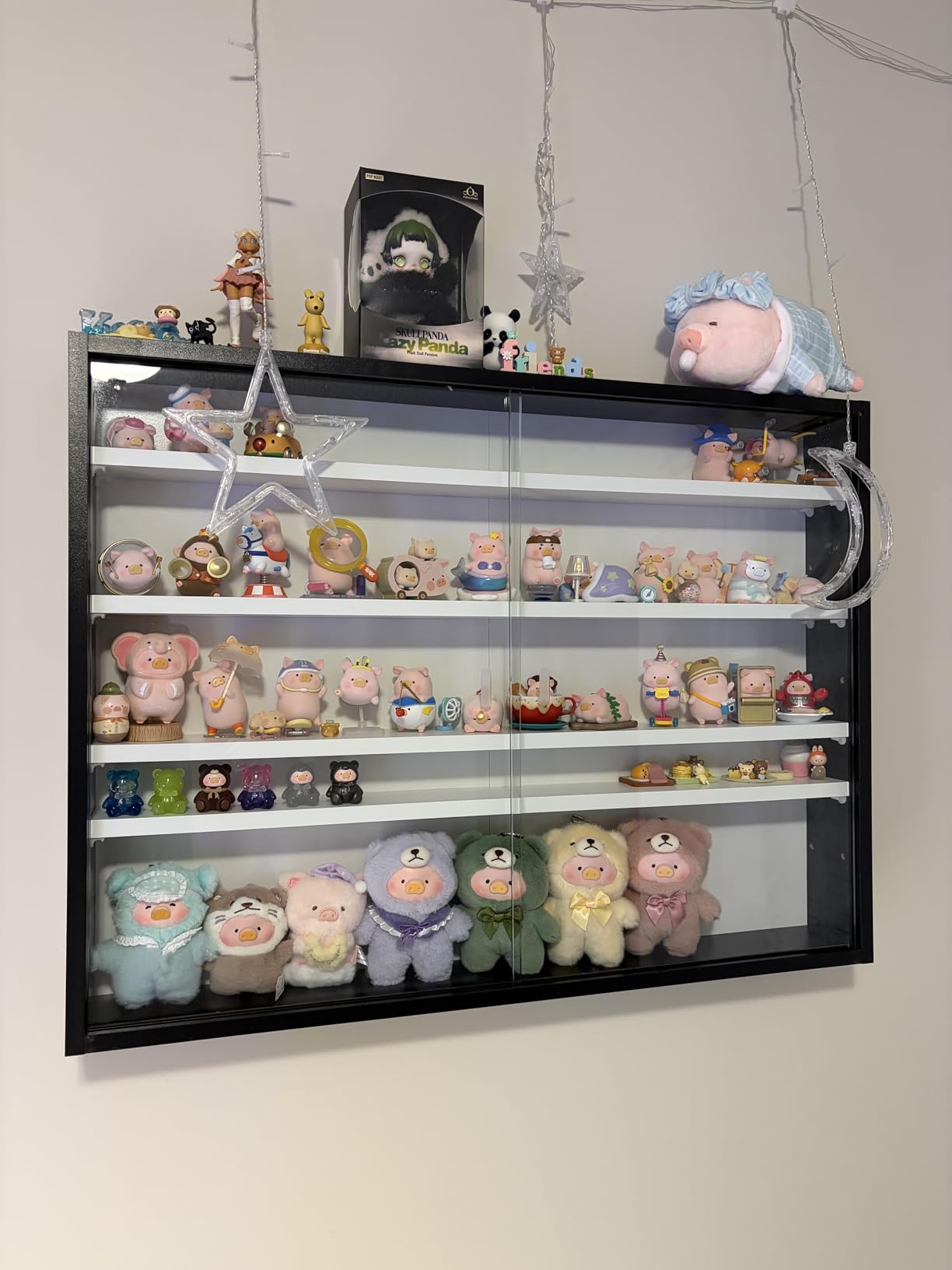 HOMCOM 5-Tier Wall Mounted Display Cabinet Glass Doors White customer photo 2