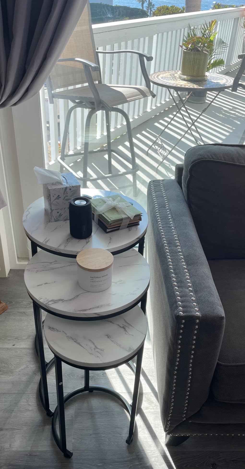 Lavish Home Round Nesting Tables Set of 3, Faux Marble Tabletop, White | 24.7