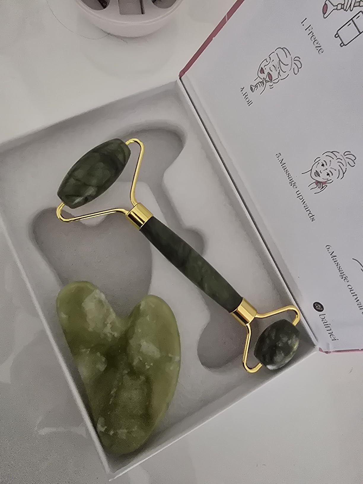 BAIMEI IcyMe Jade Roller & Gua Sha Facial Tool Set for Face Depuffing | Smoothing Face Roller and GuaSha Tool for Skin Care Daily Routine & Relaxation, Beauty Self Care Gifts for Women- Light Green customer photo 2