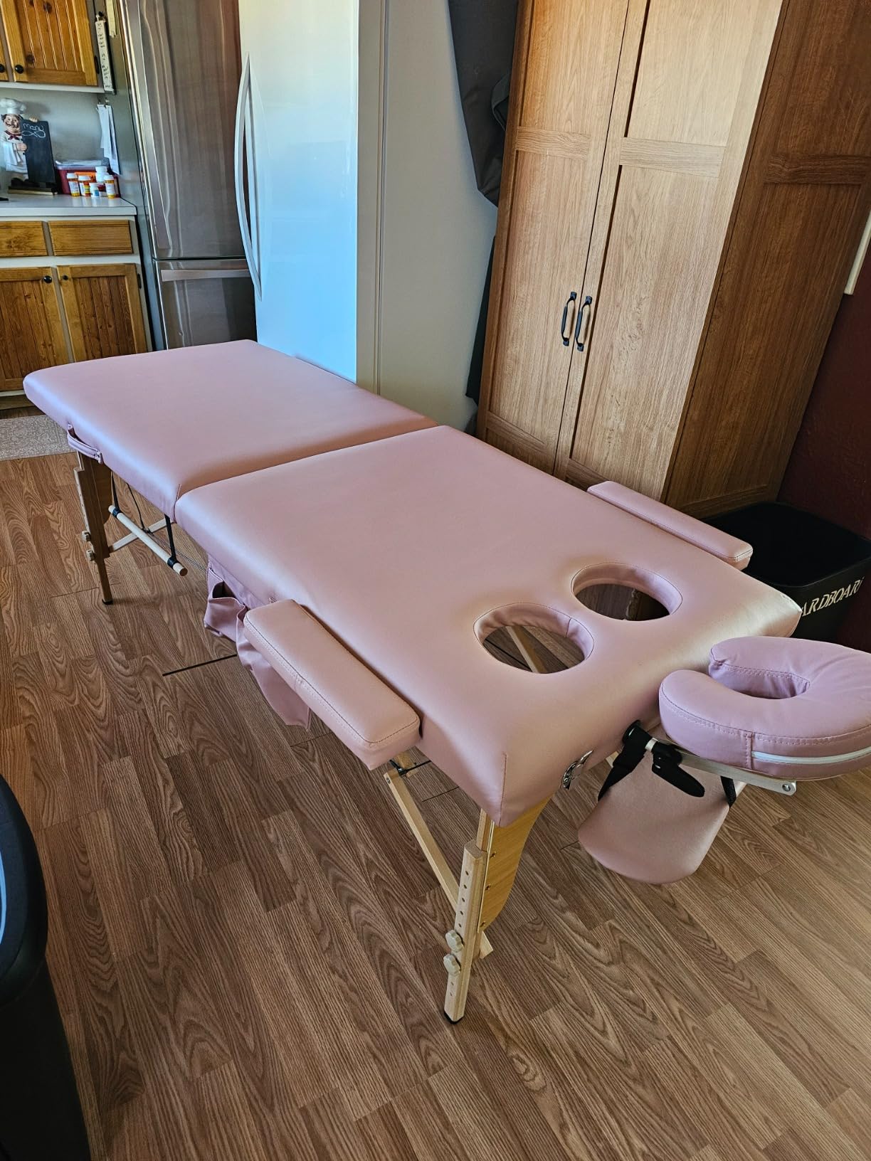 Women's Premium Memory Foam Massage Table with Custom Breast Holes and Custom Sheets - Rolling Carrying Travel Case - Easy Set Up - Foldable & Portable customer photo 1