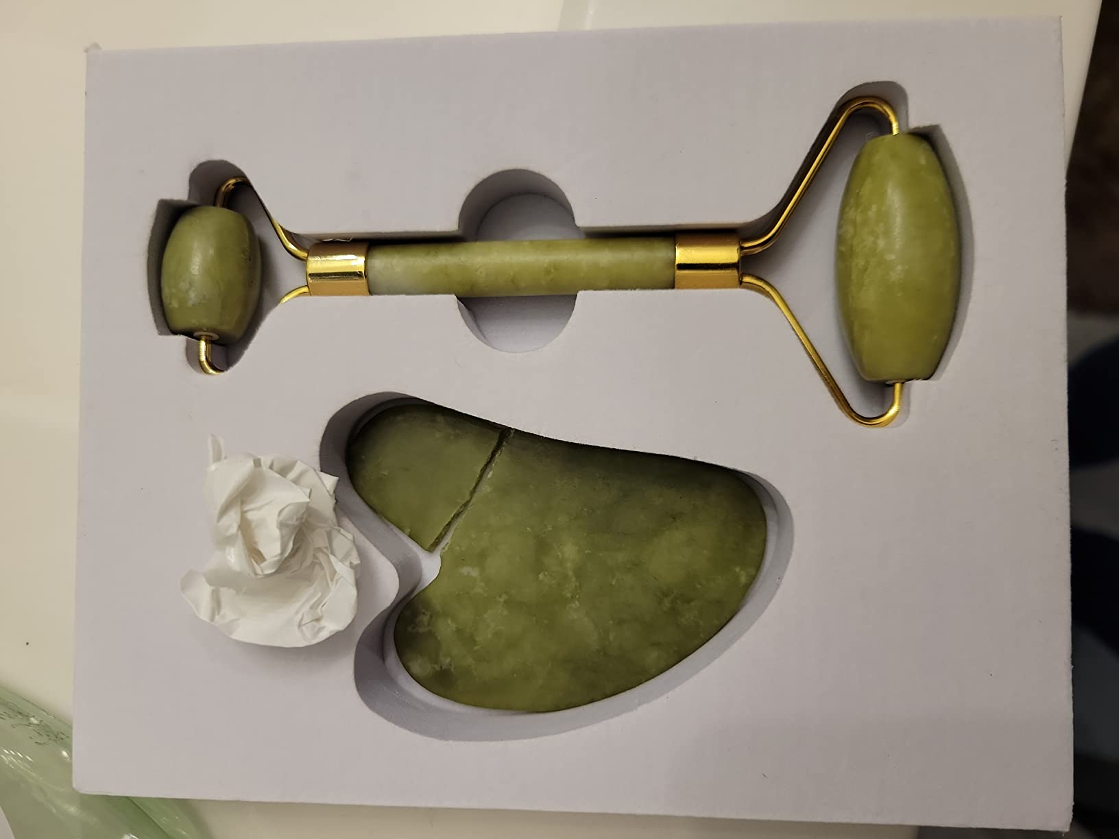 Gua Sha Facial Tools Set and Jade Roller for Face - 100% Real Natural Stone Beauty Massage Tool for Face, Eyes, Neck, Body - Anti-Aging Beauty Treatment customer photo 1