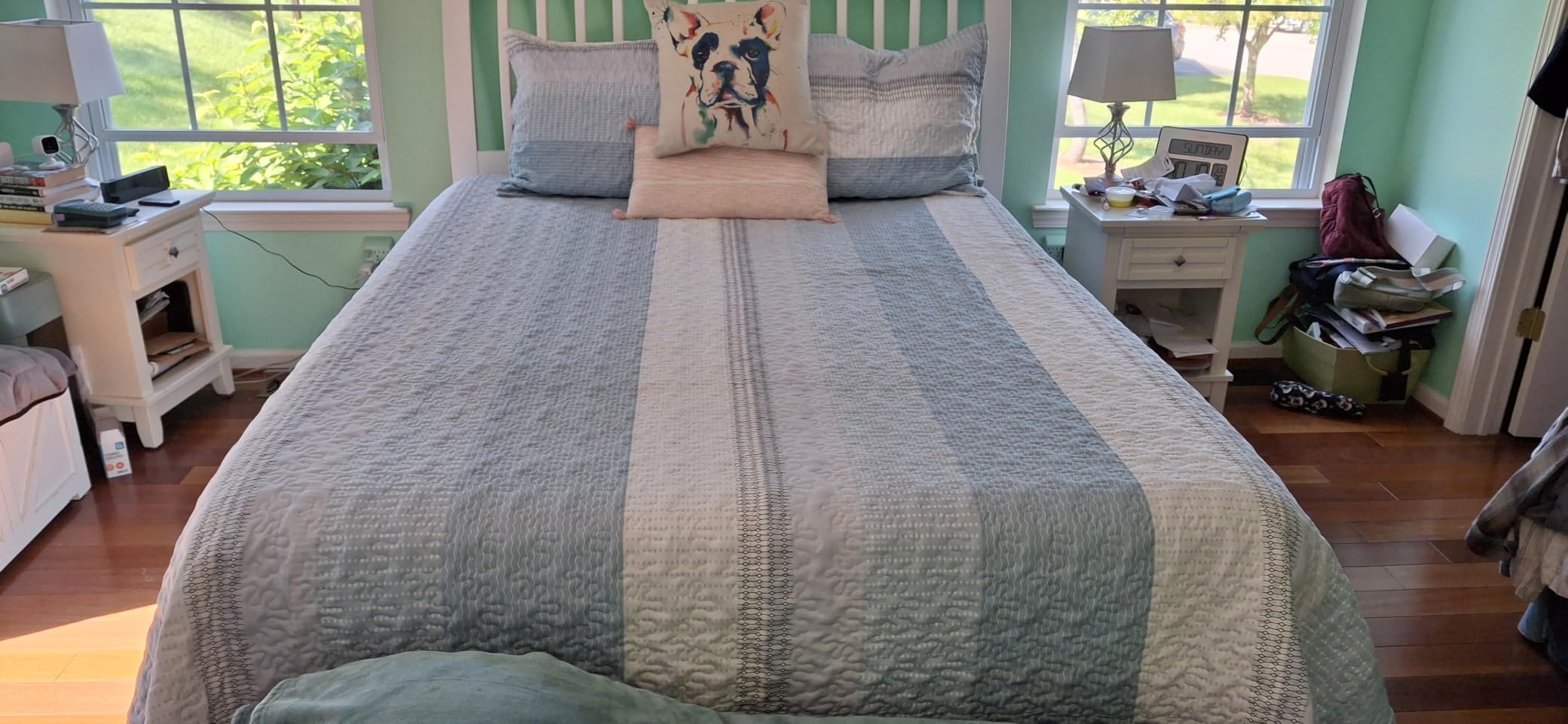 Andency Queen Quilt Bedding Set Sage Green, 3 Pieces Striped Bedspreads | Patchwork Mint Green Striped Ultra Soft Lightweight All Seasons Coverlets Set with 2 Pillow Shams (90