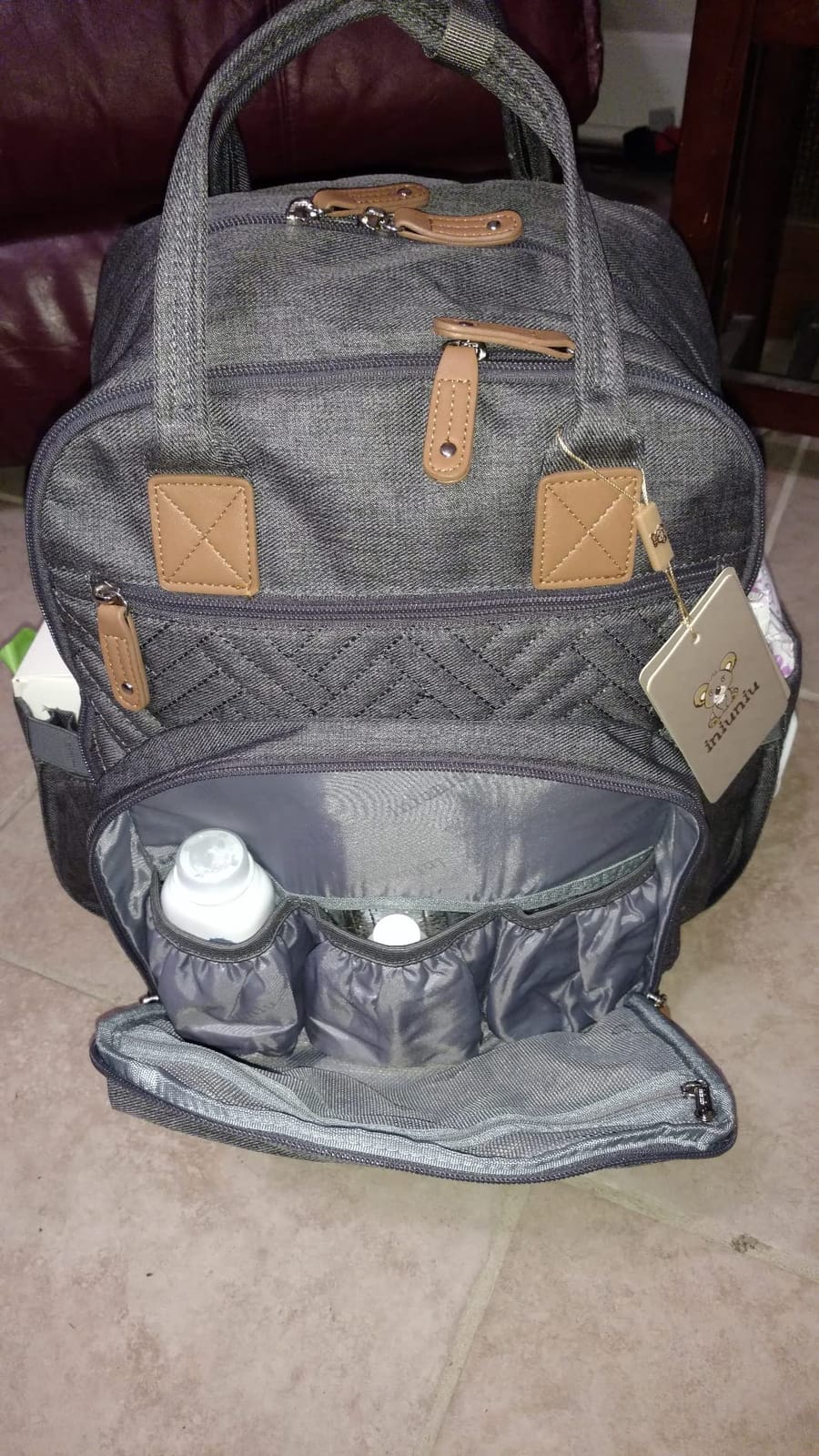 iniuniu Baby Diaper Bag Backpack, 4 in 1 kit Large Capacity Travel Backpack - Waterproof Backpack for Moms Dads, Travel Backpack with Pouch, Washable Changing Pad, Baby Essentials customer photo 2
