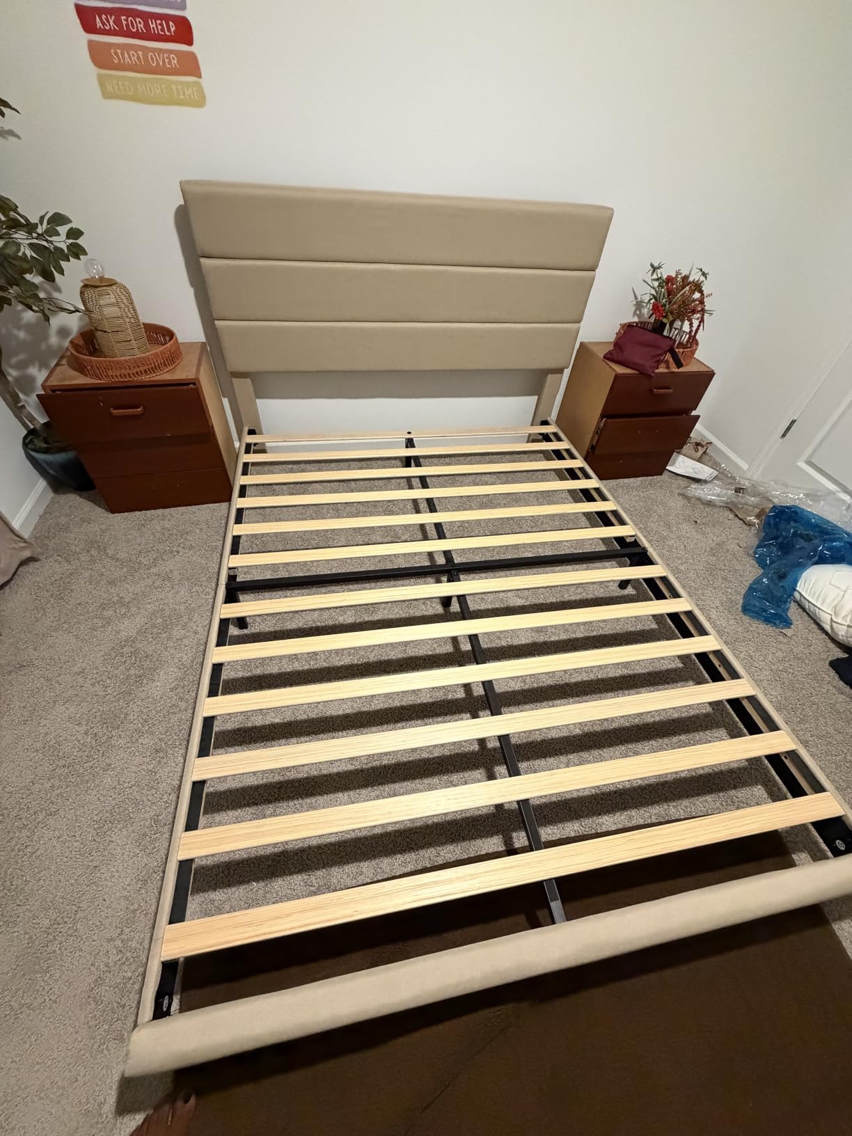 Allewie King Size Platform Bed Frame with Fabric Upholstered Headboard Gray | Wooden Slats Support, Fully Upholstered Mattress Foundation, No Box Spring Needed, Easy Assembly, Noise-Free, Dark Grey customer photo 2