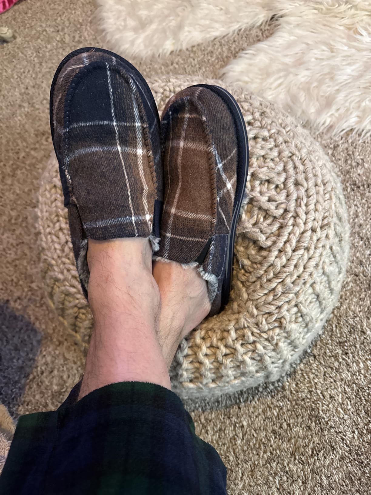 ONCAI Mens Clog Slippers with Arch Support Stripe Faux Fur Cotton-Blend High-Density Memory Foam Warm House Slippers Slip-on Indoor Outdoor Rubber Sole Size 7-16 customer photo 1