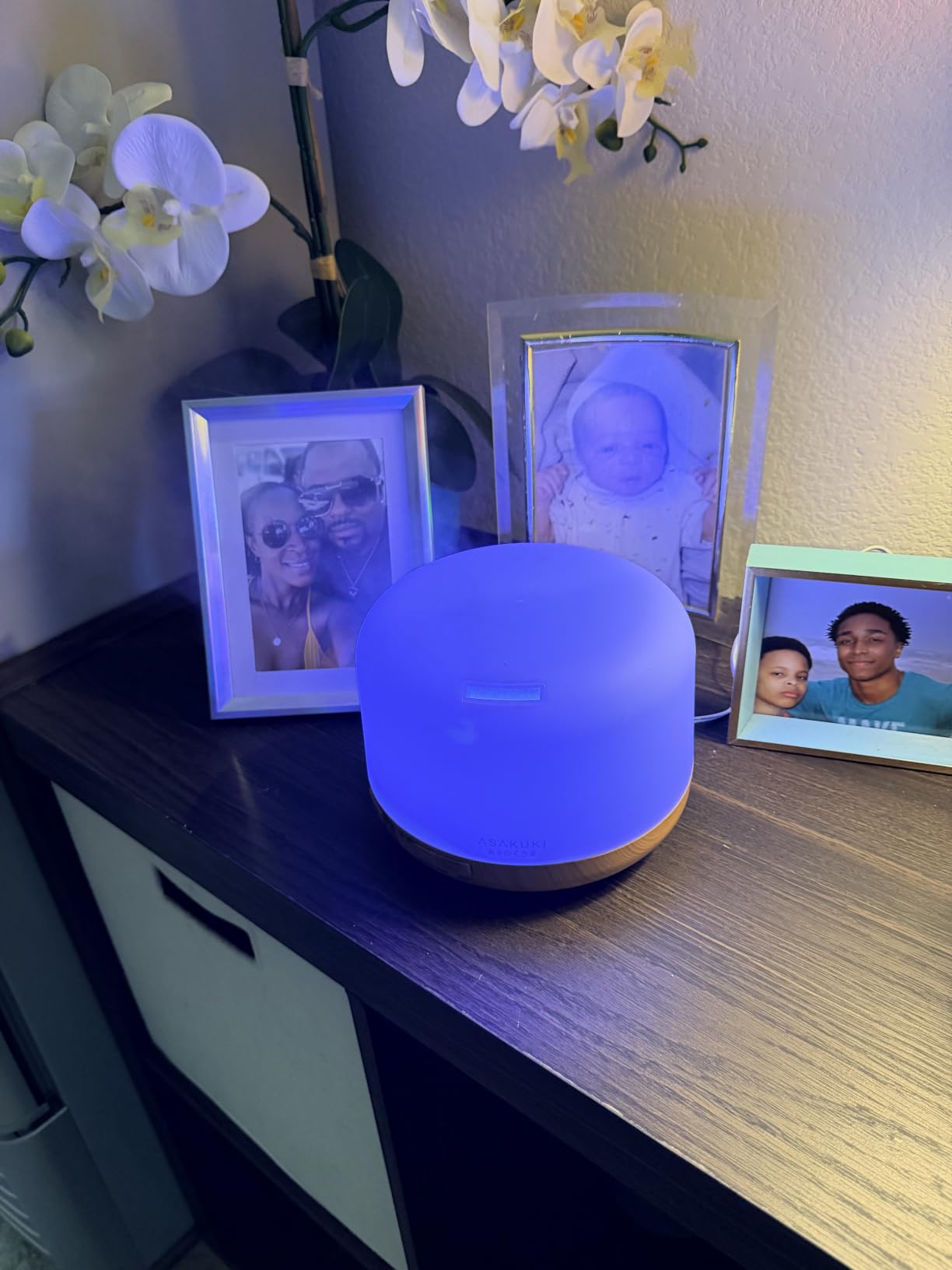 ASAKUKI Essential Oil Diffuser, 300ml Aromatherapy Oil Humidifier | Ultrasonic Diffuser with 7 Colors LED Lights, 2 Mist Mode for Home Bedroom (Wood Grain) customer photo 2