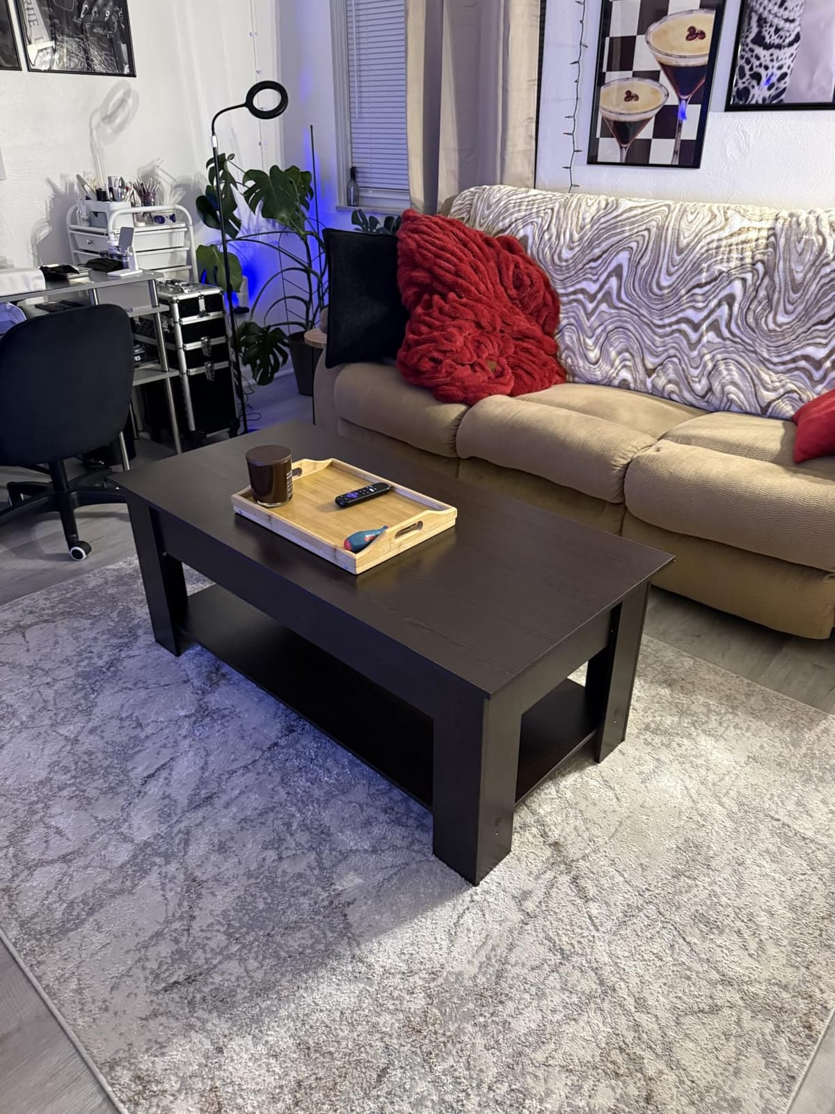 Yaheetech Black Lift Top Coffee Table with Storage for Living Room, 38.6