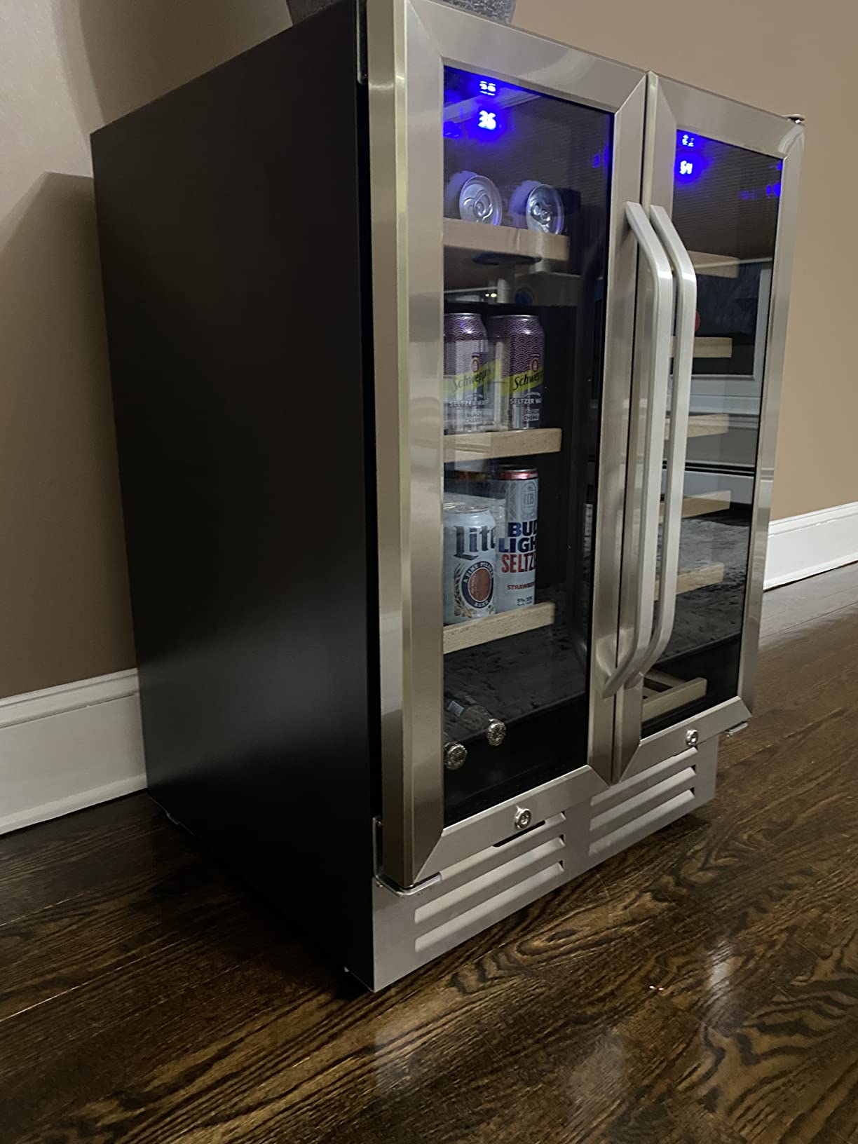 Wine and Beverage Refrigerator, 24 Inch Dual Zone Fridge with Glass Door, Built-In Cooler with Powerful and Quite Cool System/18 Bottles and 88 Cans Capacity Bverage Cooler customer photo 2