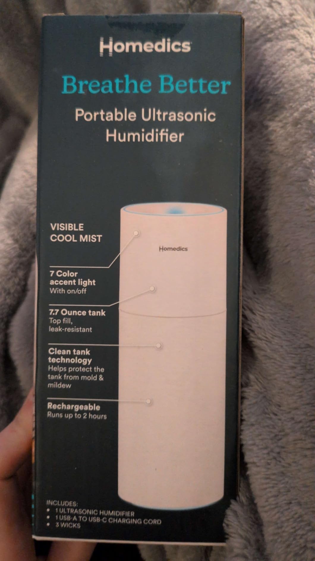 Homedics Portable Humidifier - Small Air Humidifiers, Matte Black - for Bedroom, Plants, Office, Travel - Cool Mist Humidifiers, Color-Changing Accent Light, 2 Mist Settings customer photo 2