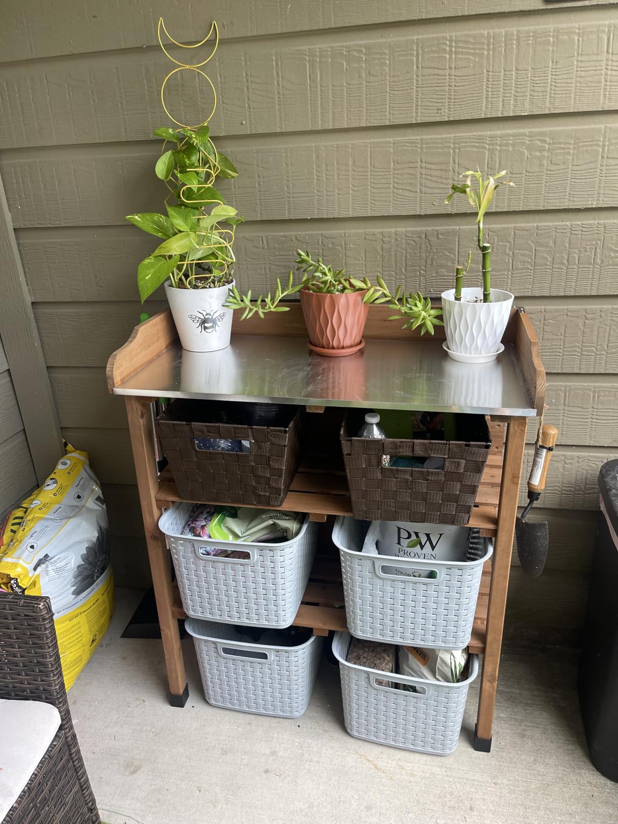 Yaheetech Potting Bench Outdoor Console Table w/3-Tier Storage, Gray customer photo 2