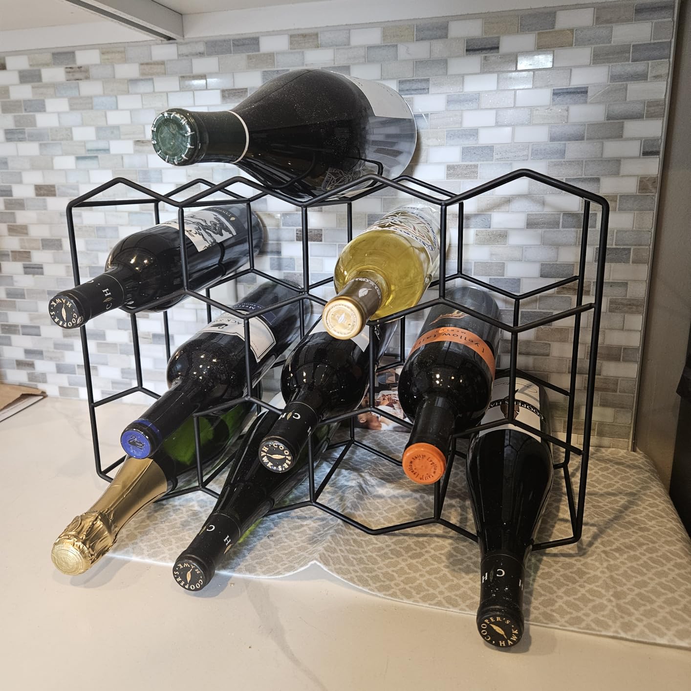 Gusto Nostro Countertop Wine Rack - 14 Bottle Freestanding Modern Black Metal Small, 3 Tier Tabletop Wine Holder Stand customer photo 2