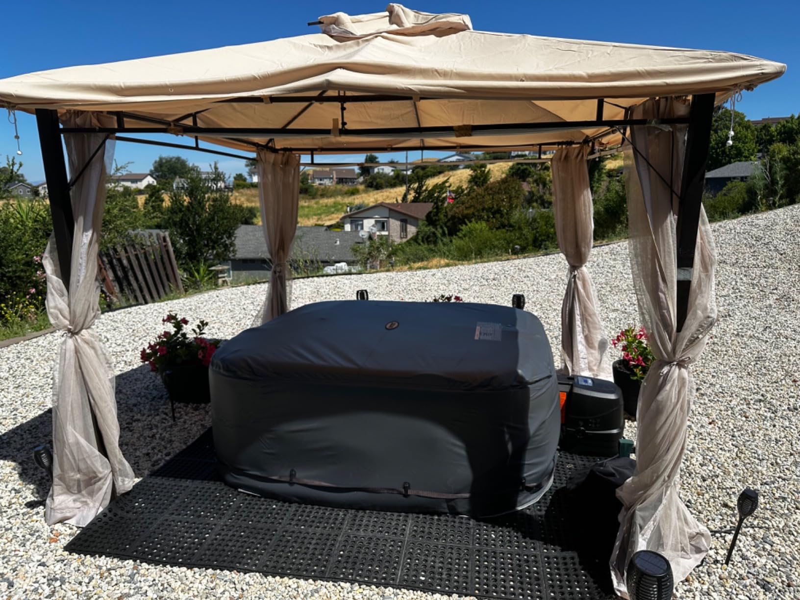 INTEX PureSpa 4 Person Inflatable Hot Tub with Energy-Efficient Spa Cover | 28449EP Greystone Deluxe: Built-in Hard Water Treatment, 69in x 28in - 2 Headrests & LED Light Included customer photo 1