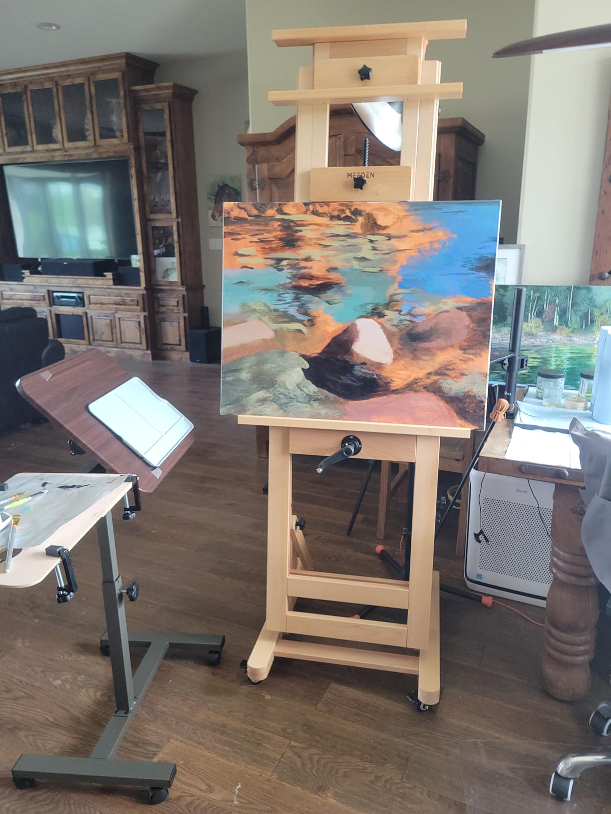 MEEDEN Extra-Large H Frame Easel: Solid Beech Wood Artist Easel for Adults | Professional Heavy Duty Easel with Crank, Movable and Tilting Flat Art Easel Stand for Canvas up to 76.7