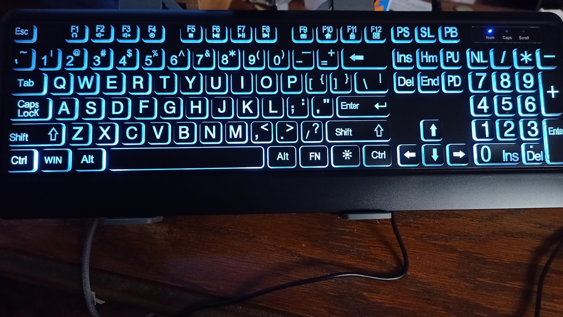 KOPJIPPOM Large Print Backlit Keyboard, USB Wired Computer Keyboard, Full Size Keyboard with White Illuminated LED Compatible for Windows Desktop, Laptop, PC, Gaming, Black customer photo 1