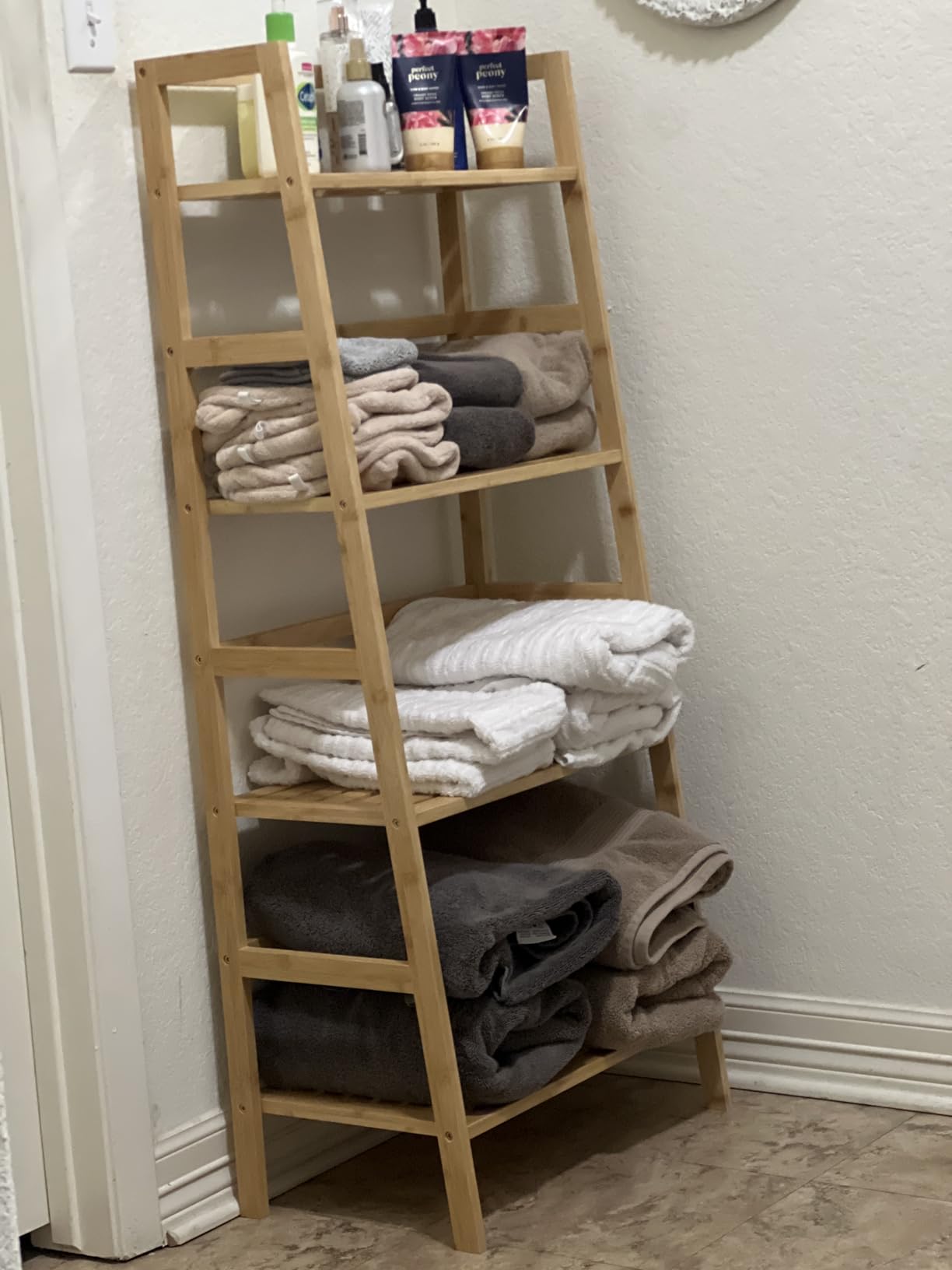 Homykic Ladder Shelf, 4-Tier Bamboo Ladder Bookshelf, 49.2