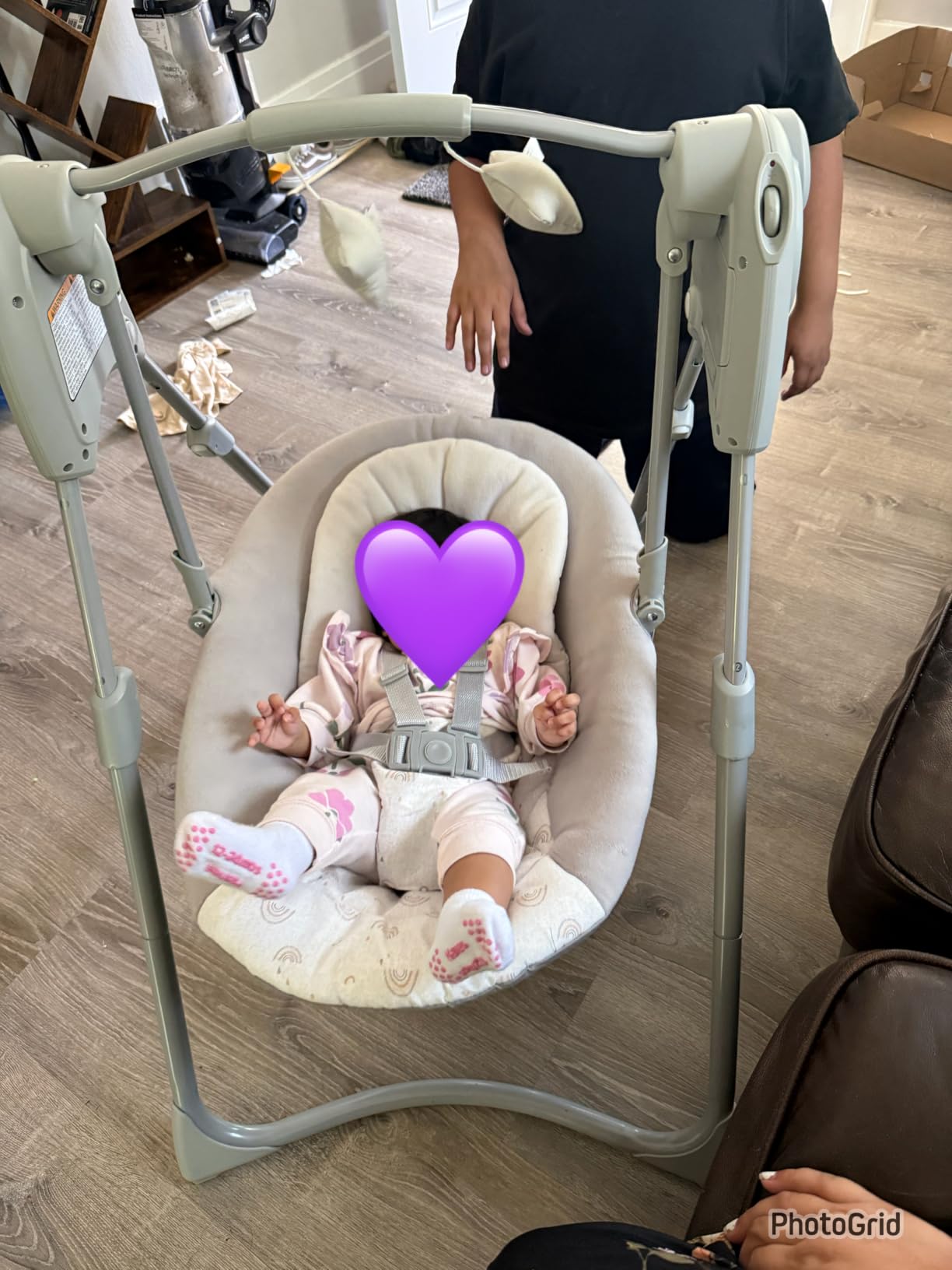 Graco Slim Spaces Compact Baby Swing, Space Saving Portable Baby Swing with Height Adjustable Legs & Soft Toys, Reign customer photo 1